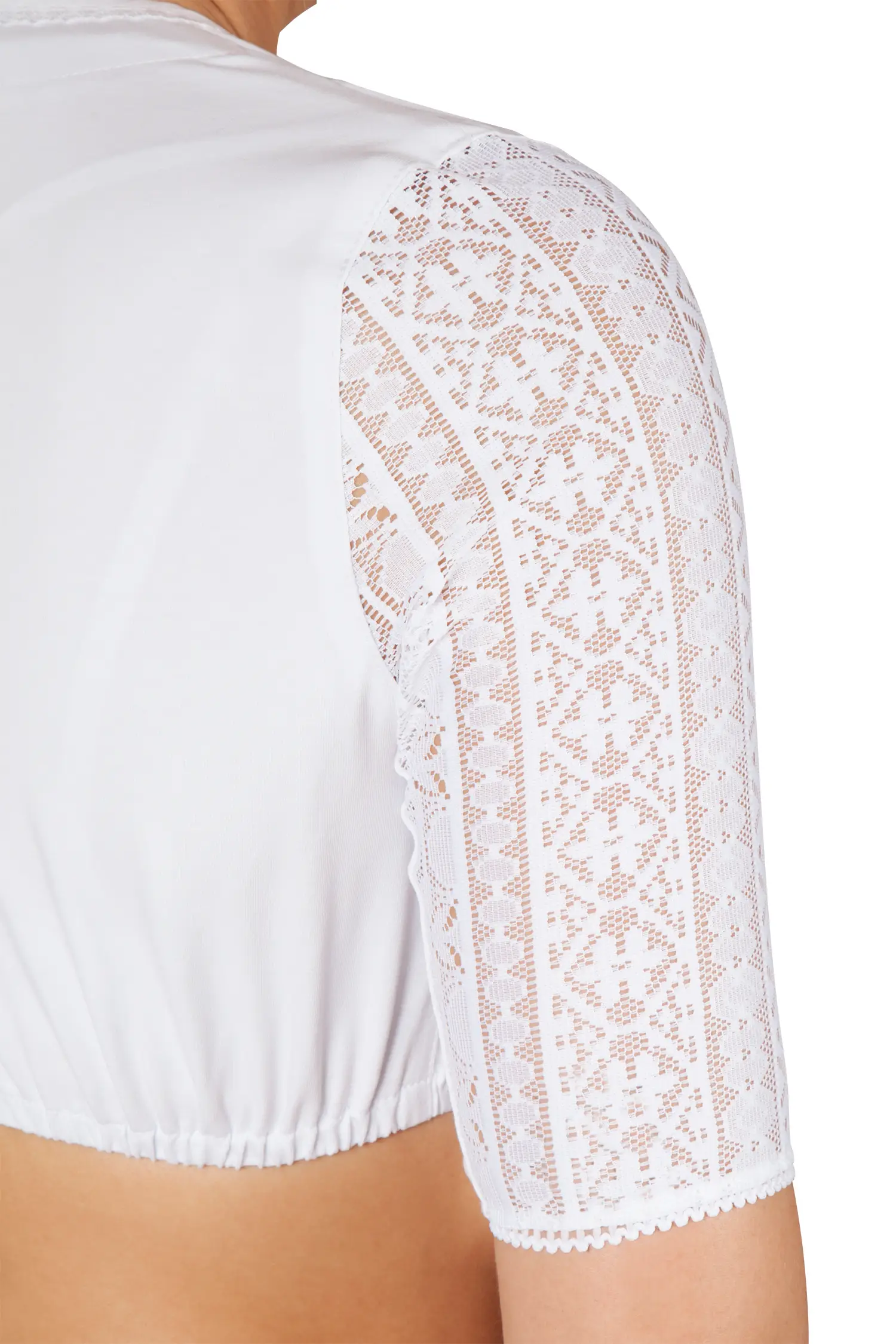 Dirndlbluse mit V-Ausschnitt von Gamsbock in weiß - Detail Ärmel