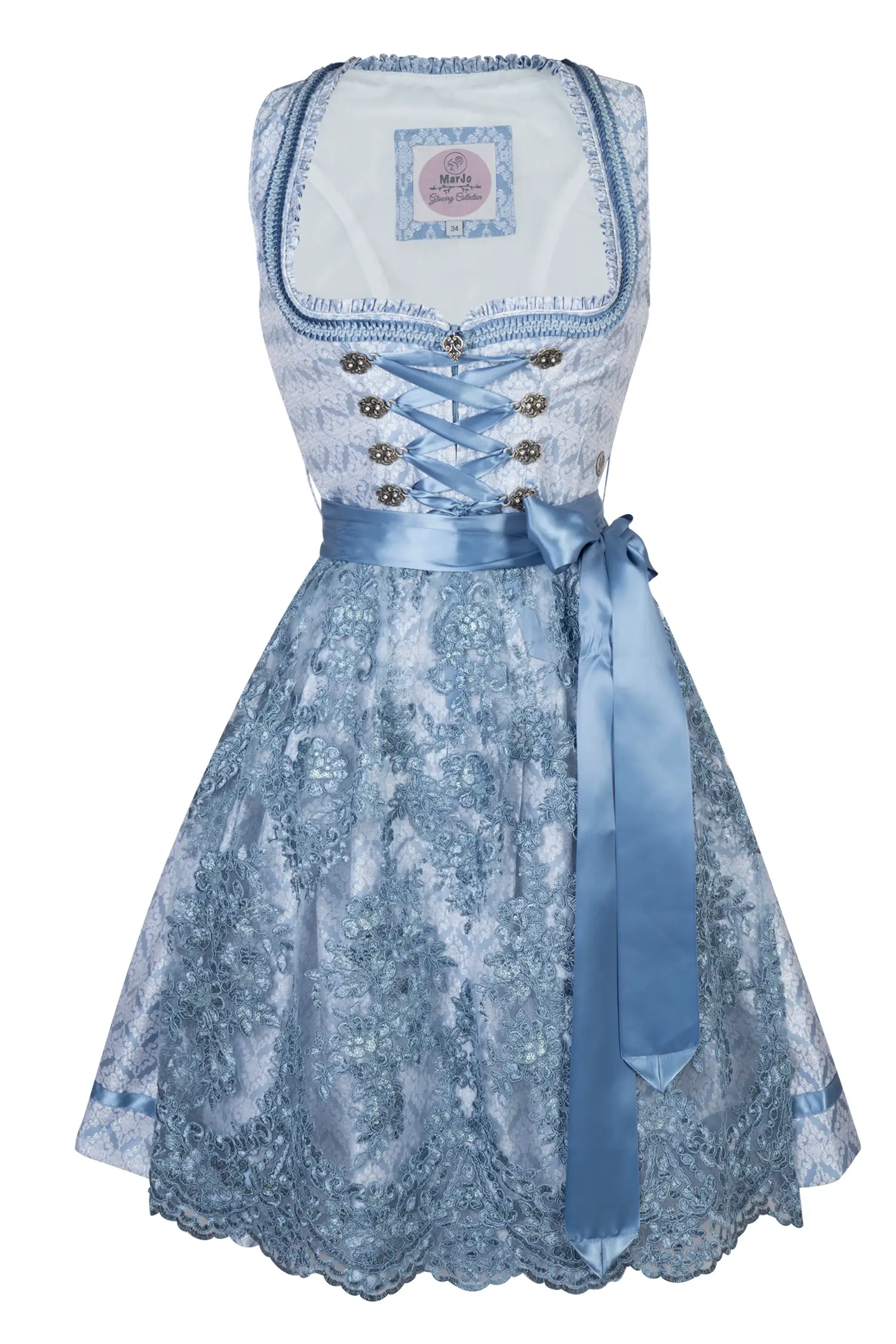 Dirndl Alessa in hellblau mit Glitzerschürze