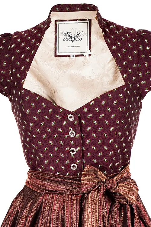 Dirndl Blum von CocoVero Trachten mit Ärmel in bordeaux Mieder