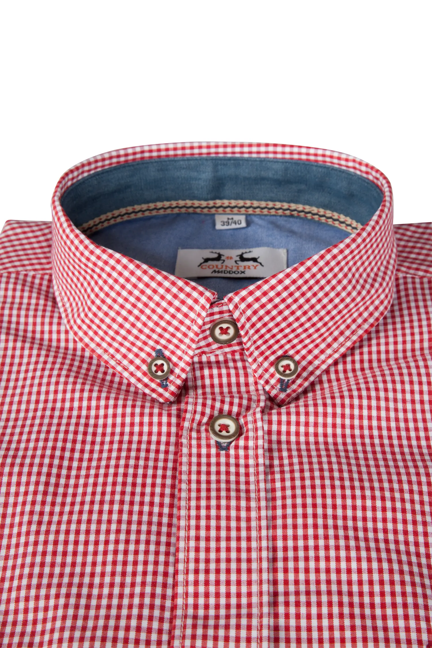 Trachtenhemd in rot/weiß kariert - Detail Kragen