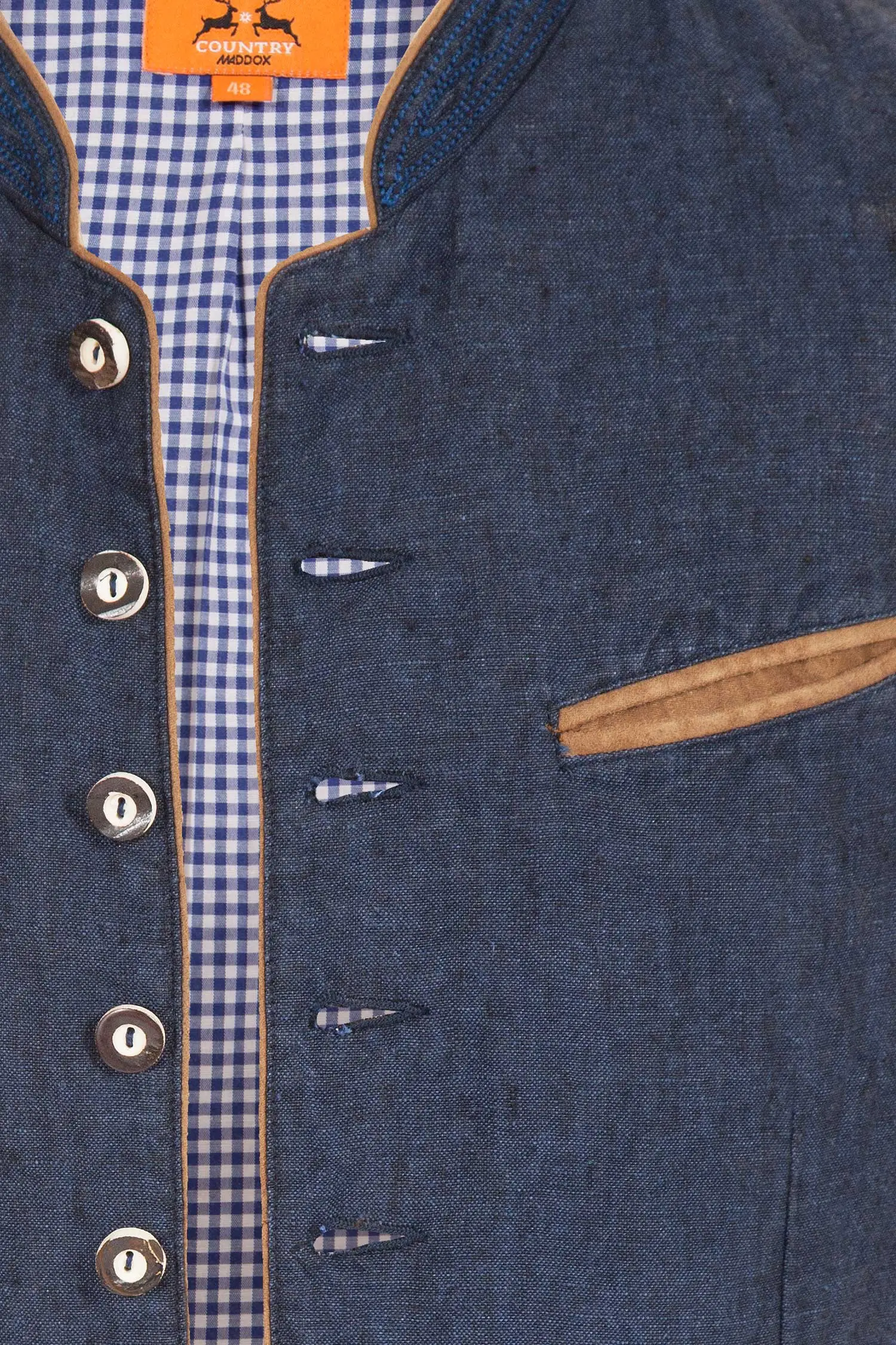 Trachtenweste aus Leinen in dunkelblau used Optik Kragen