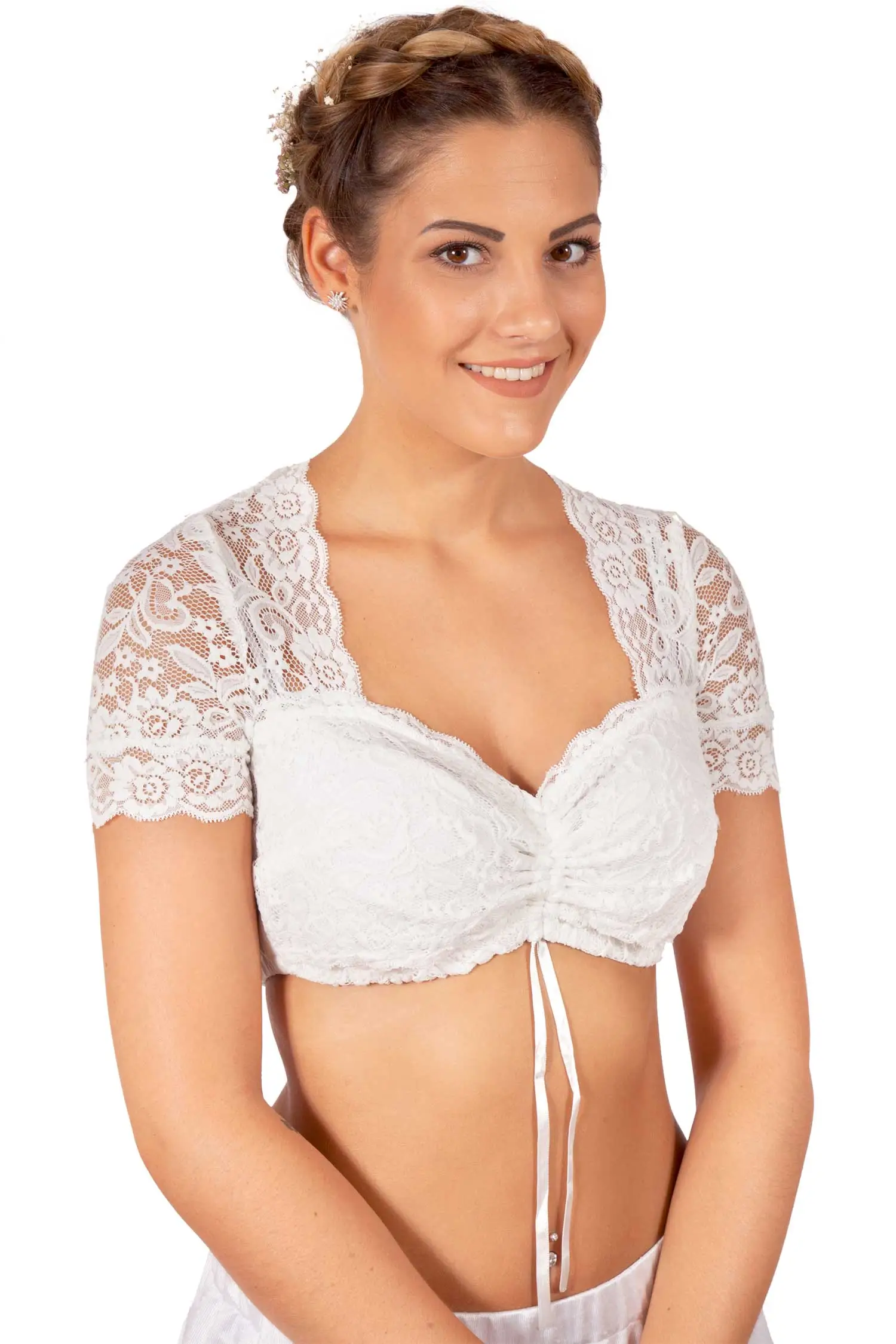 Dirndlbluse Nina in creme aus Stretch Spitze