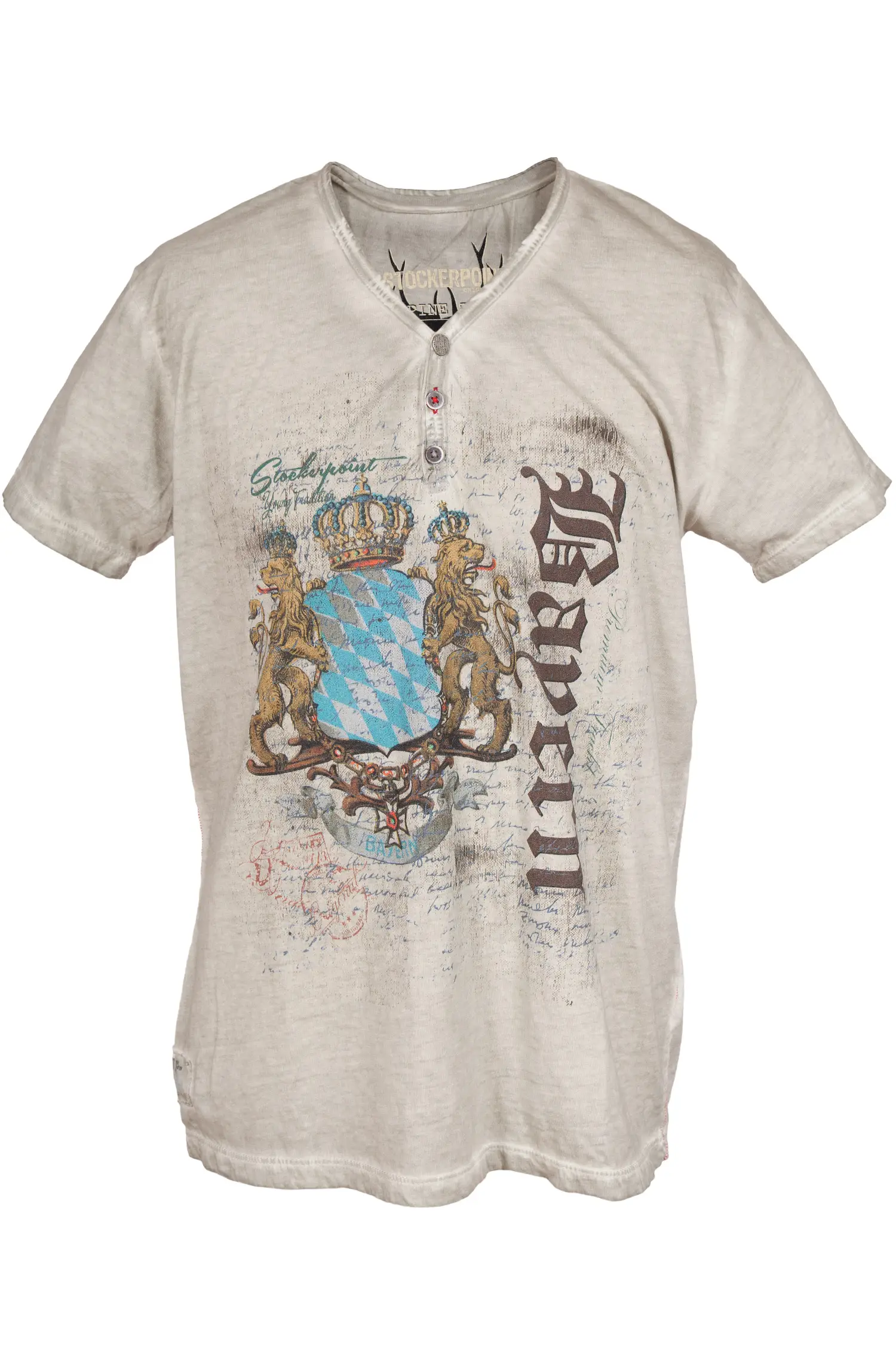 Herren Trachten T-Shirt in grau mit Löwe und Wappen