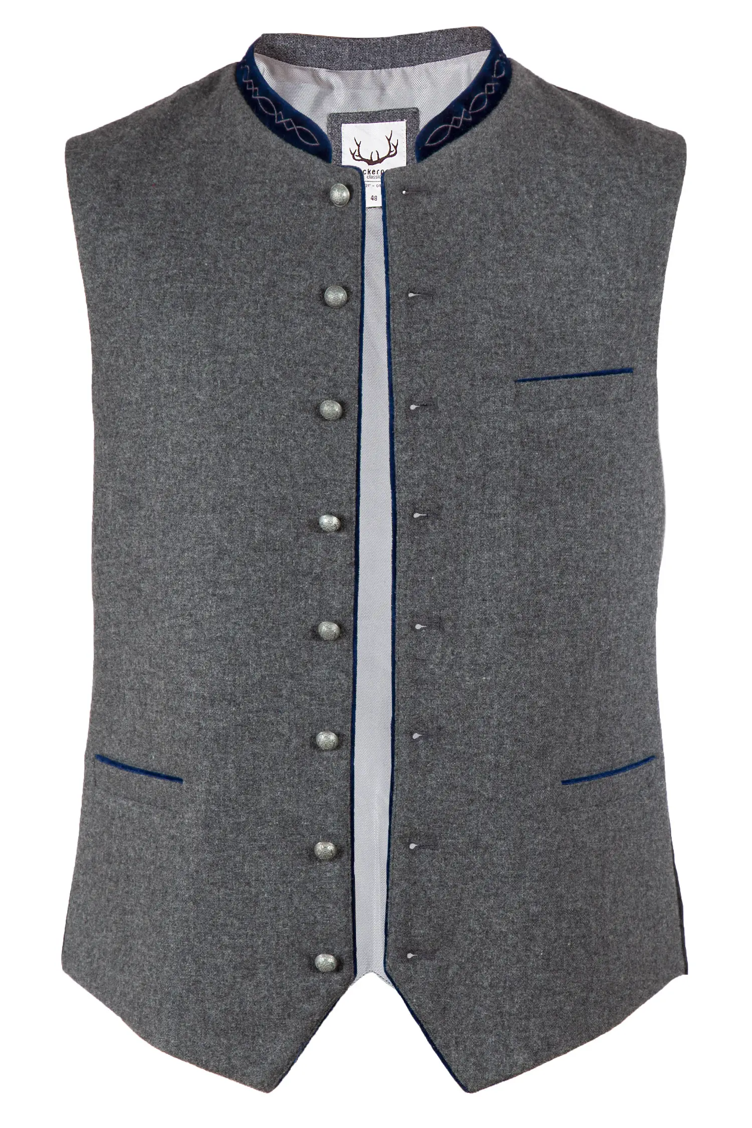 Trachtenweste Fabricio aus Loden in anthrazit und blauem Samtkragen