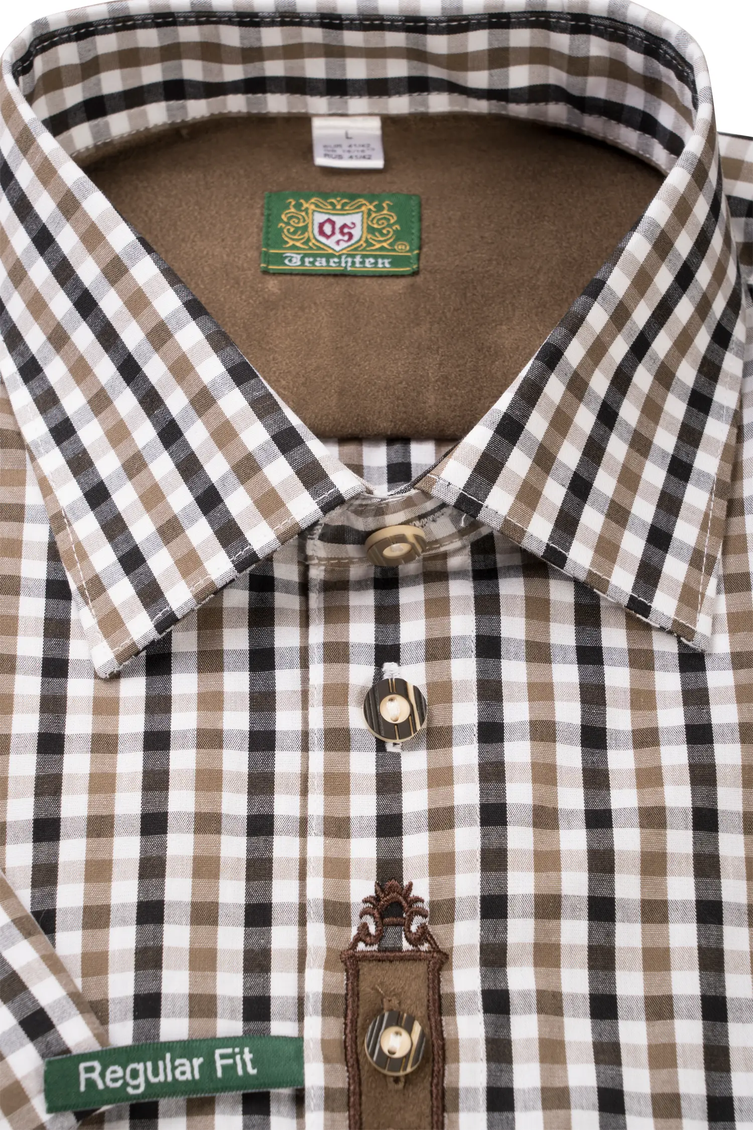Trachtenhemd kariert mit Krämpelärmel - Detail Kragen