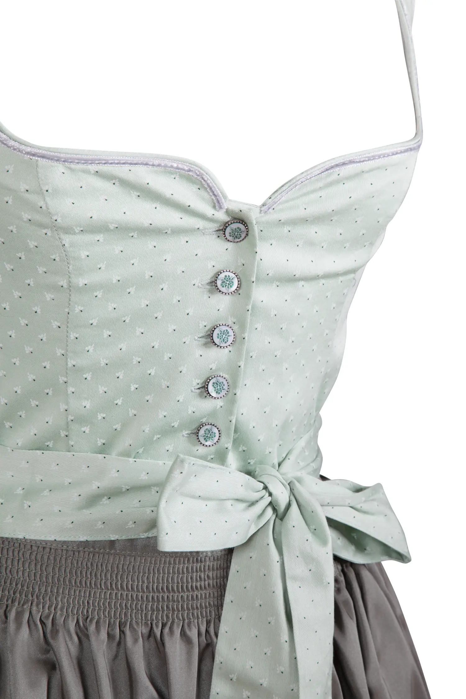 Limitiertes Dirndl Kathrin in hellgrün / salbei - Detail Mieder