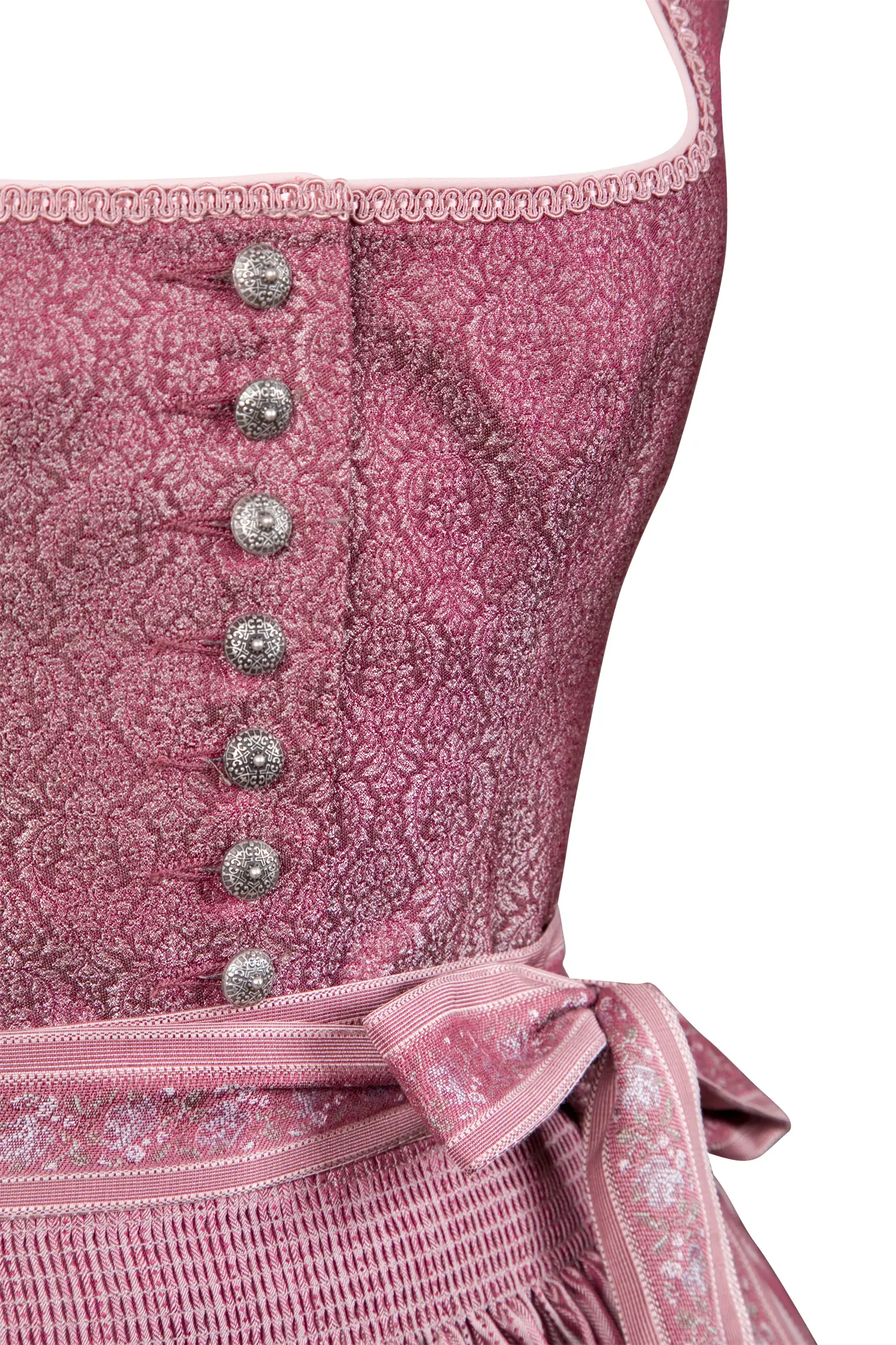 Dirndl in festlichem Bordeaux mit Jacquardmieder - Detail Mieder