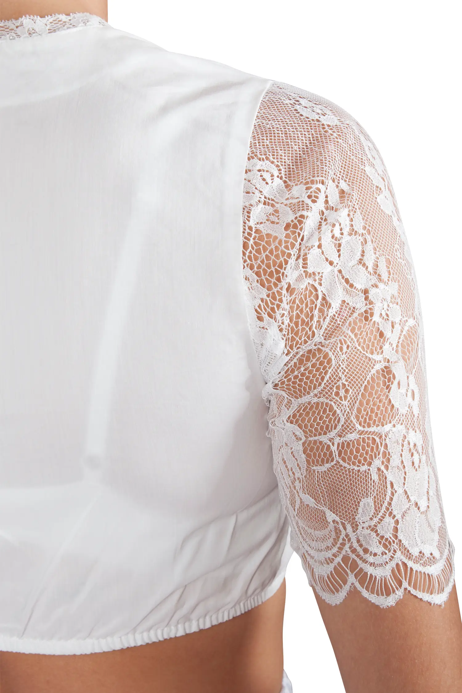 Dirndlbluse in creme mit feinen Spitzenärmeln - Detail Ärmel