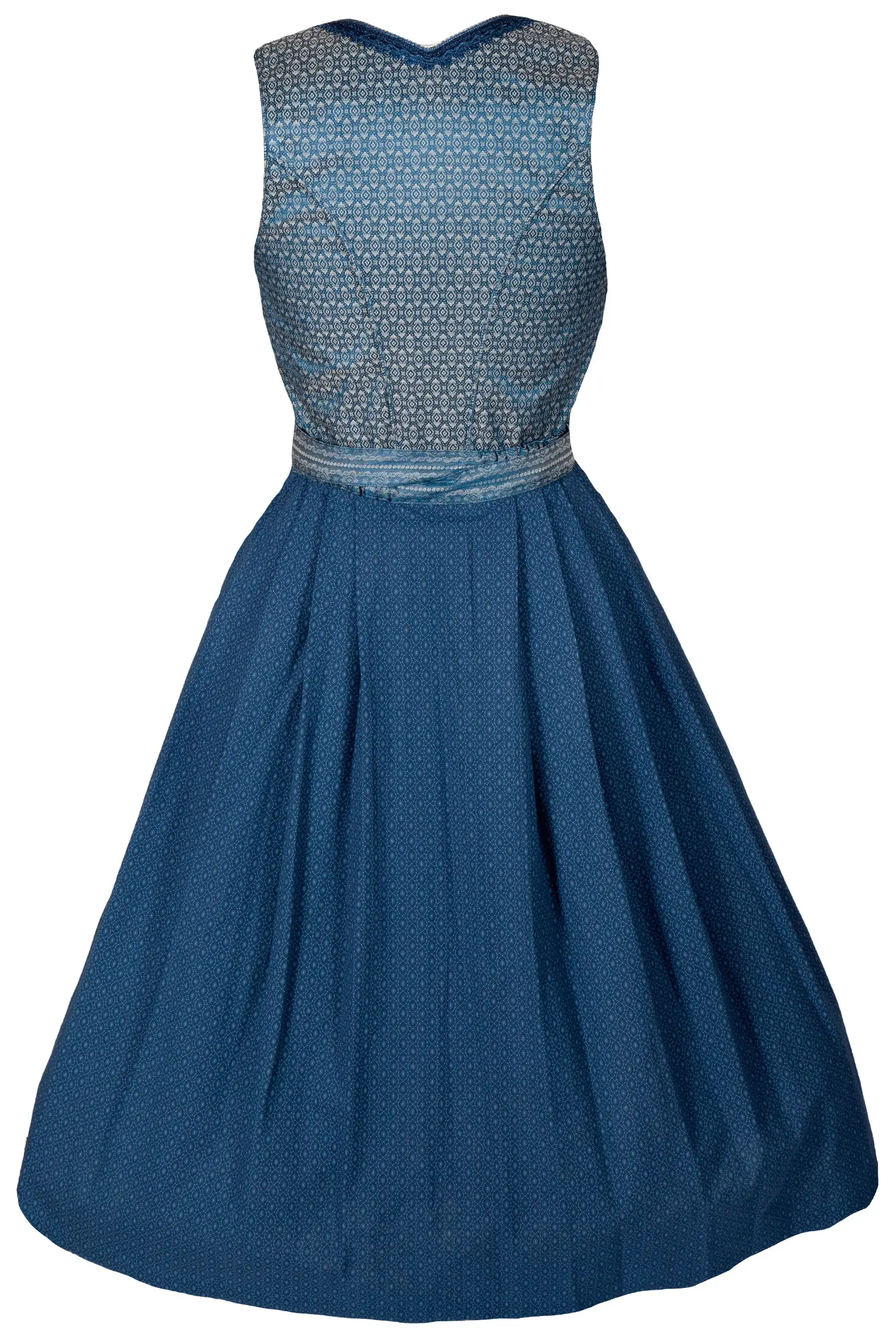 3097-1735-BL8-23-03b-3911c Dirndl in dunkelblau mit Schmuckschließe - Rückansicht