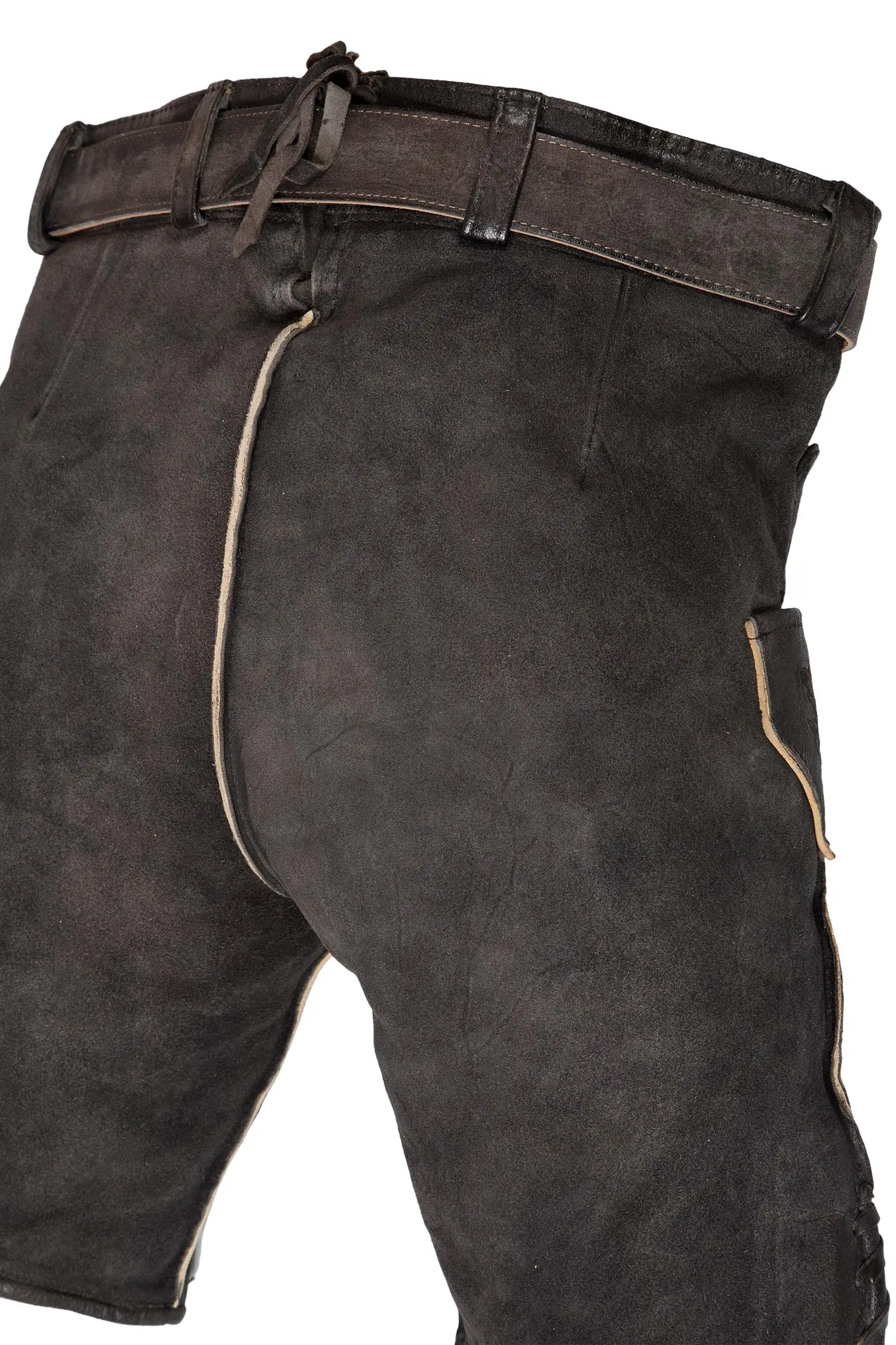 Lederhose kurz Amsel in schwarz mit schwarzem Stick hinten