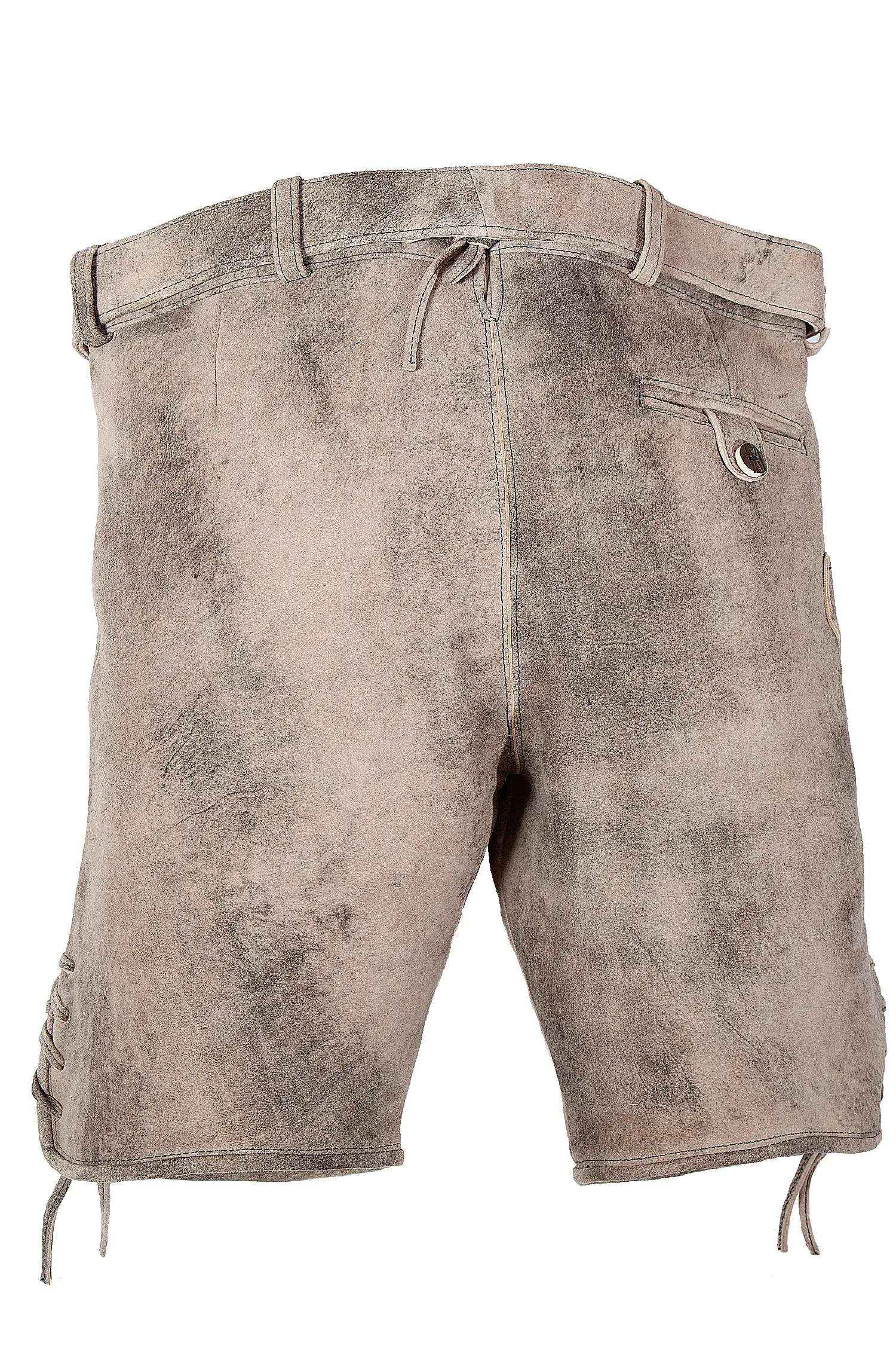 Rustikale Lederhose in hellgrau und sand - Rückansicht