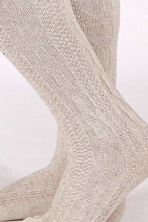 Trachten Kniedtrümpfe natur creme Baumwolle Detail 