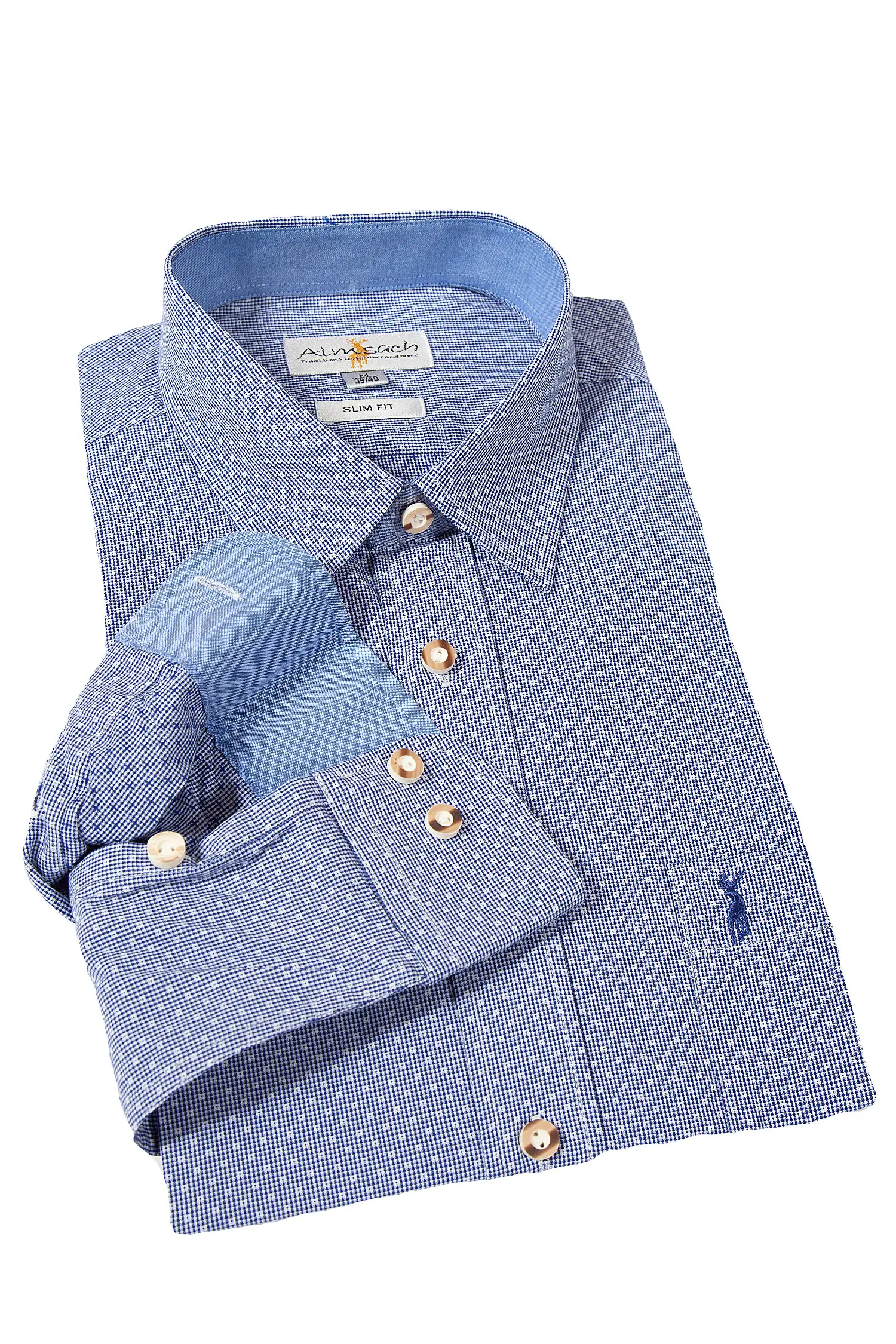 Trachtenhemd in dunkelblau kariert Slim Fit