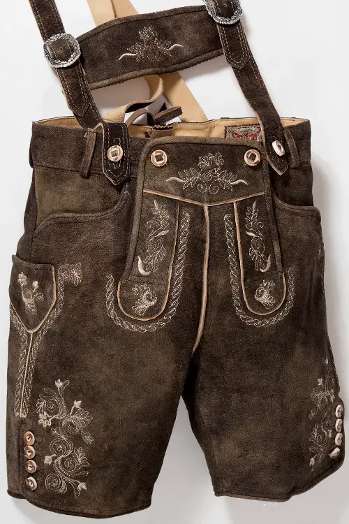 kurze Lederhose Beppo dunkelbraun mit Träger 1