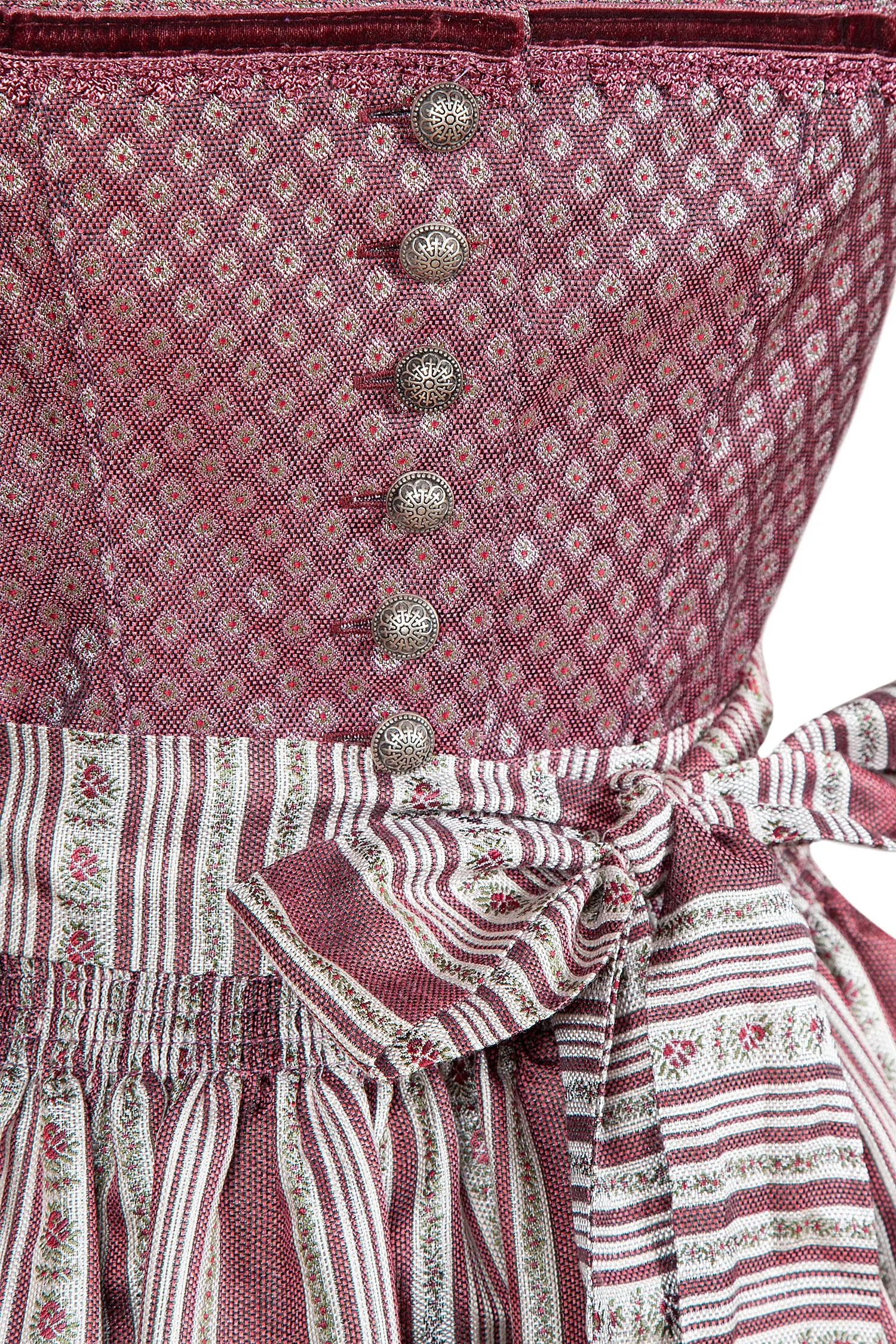 3096-0096-rt6-22-08e-2012 Dirndl in rot besonderer Schürze - Detail Mieder