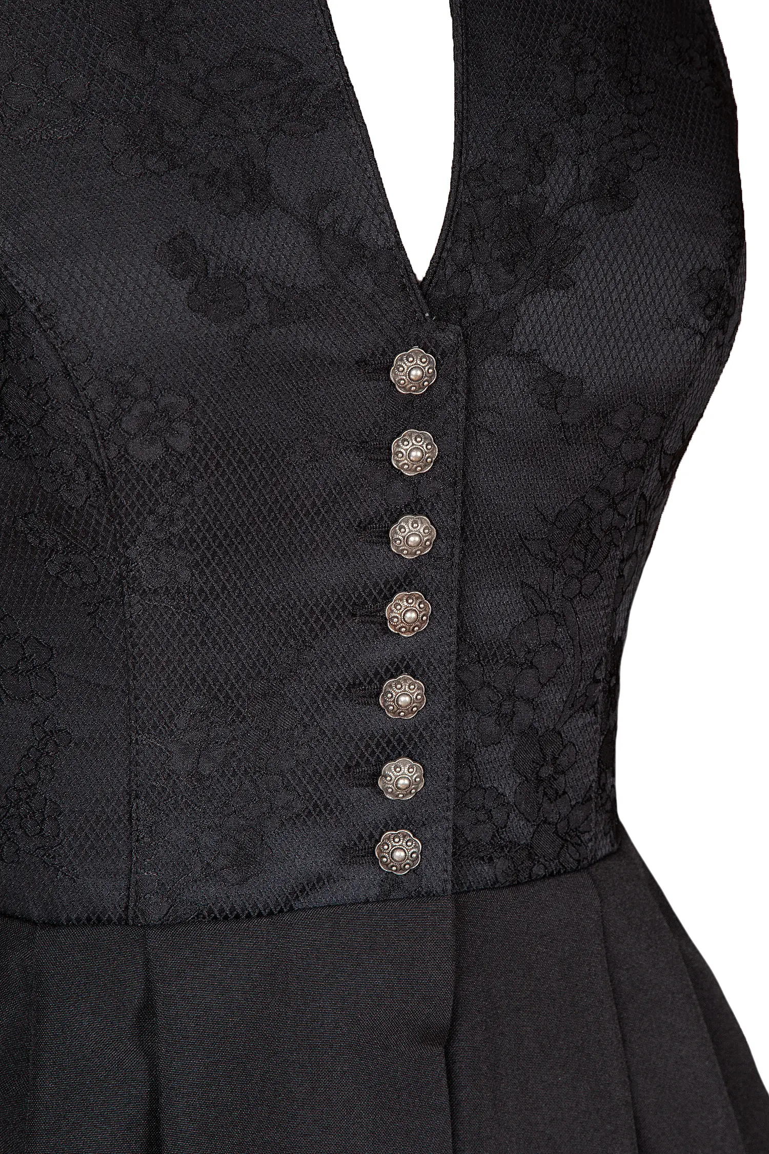 Dirndl Lauryin hochgeschlossen in schwarz - Detail Mieder