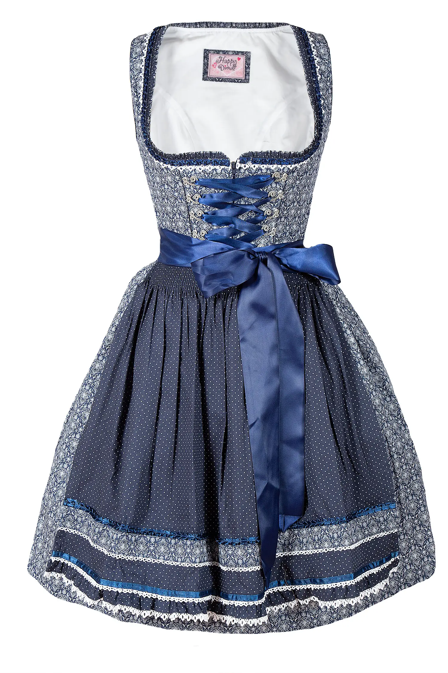 Dirndl in dunkelblau mit vielen Details von Happy Dirndl