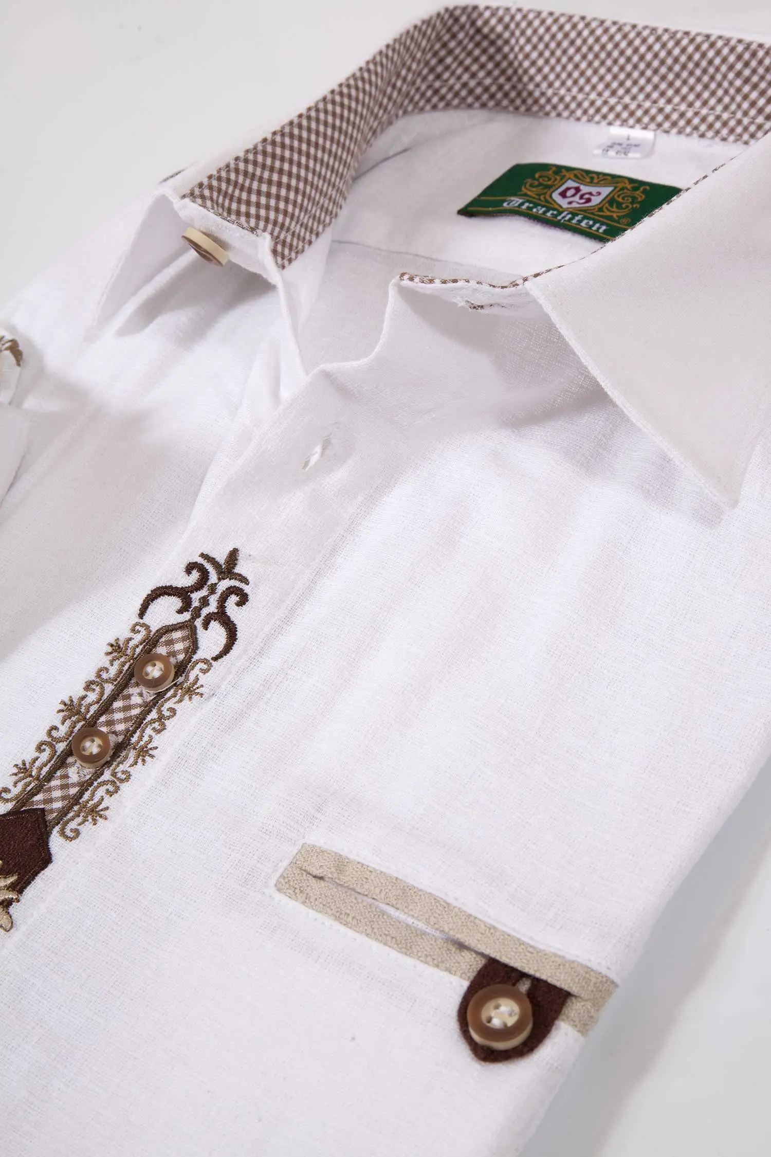 Landhaus Trachtenhemd weiß mit Krempelarm Detail