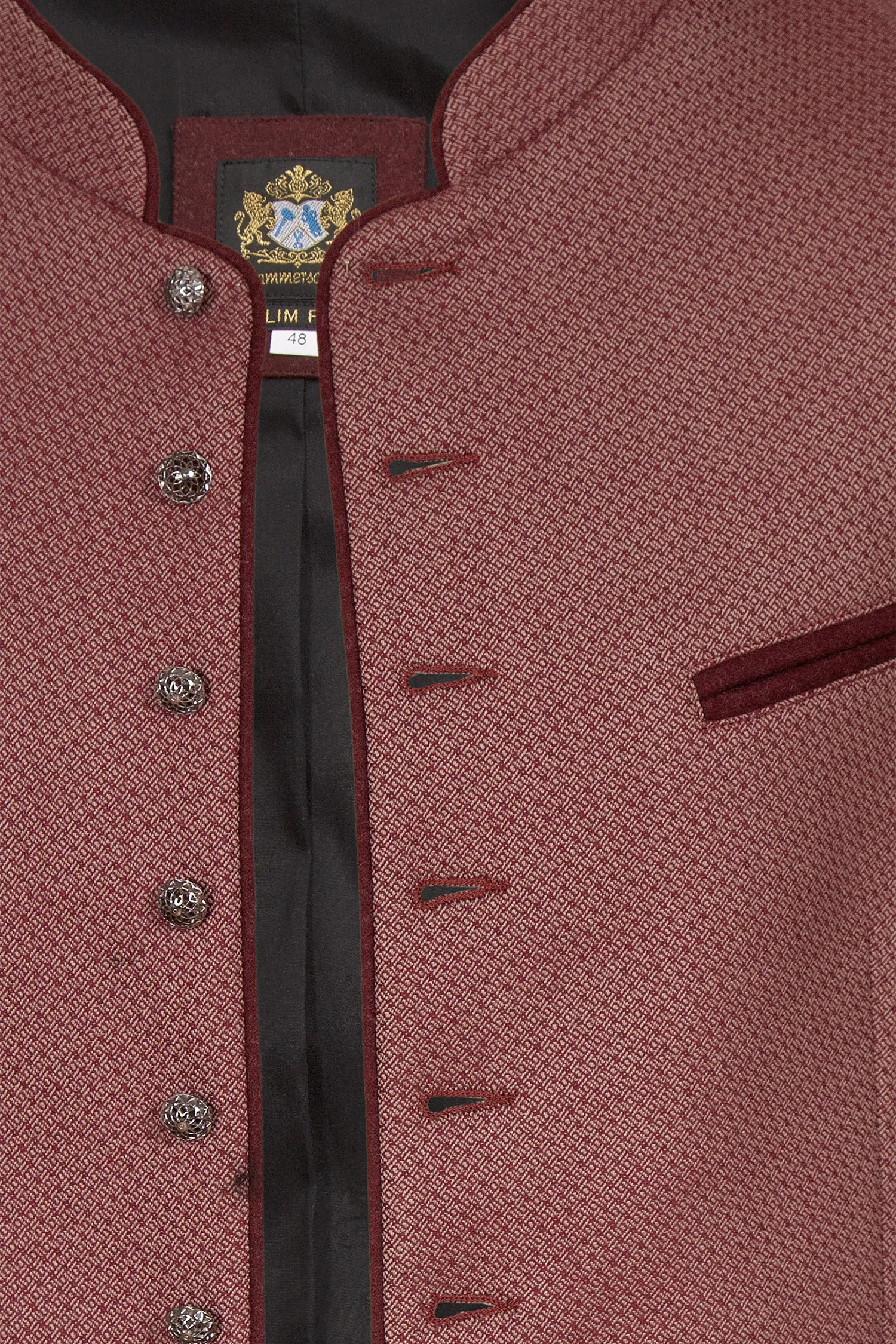 Herren Trachtenweste Thomas in bordeaux Detail