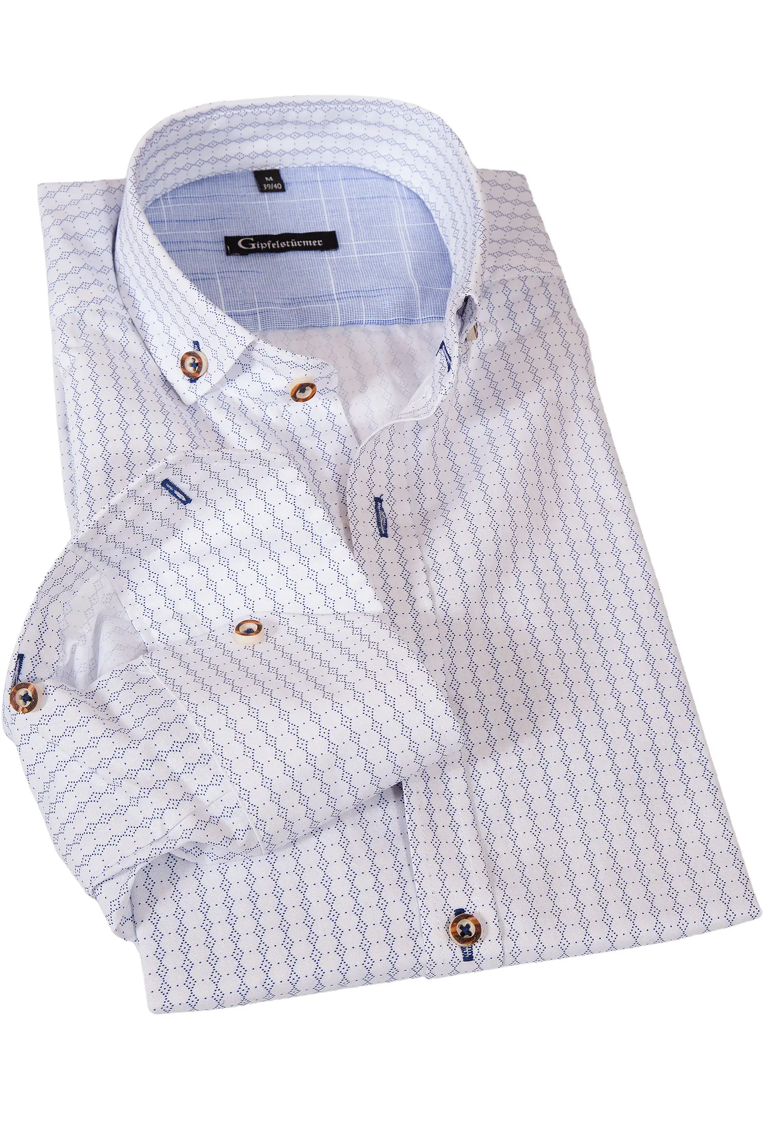 Trachtenhemd in weiß mit blauen Rautenmuster von Gipfelstürmer