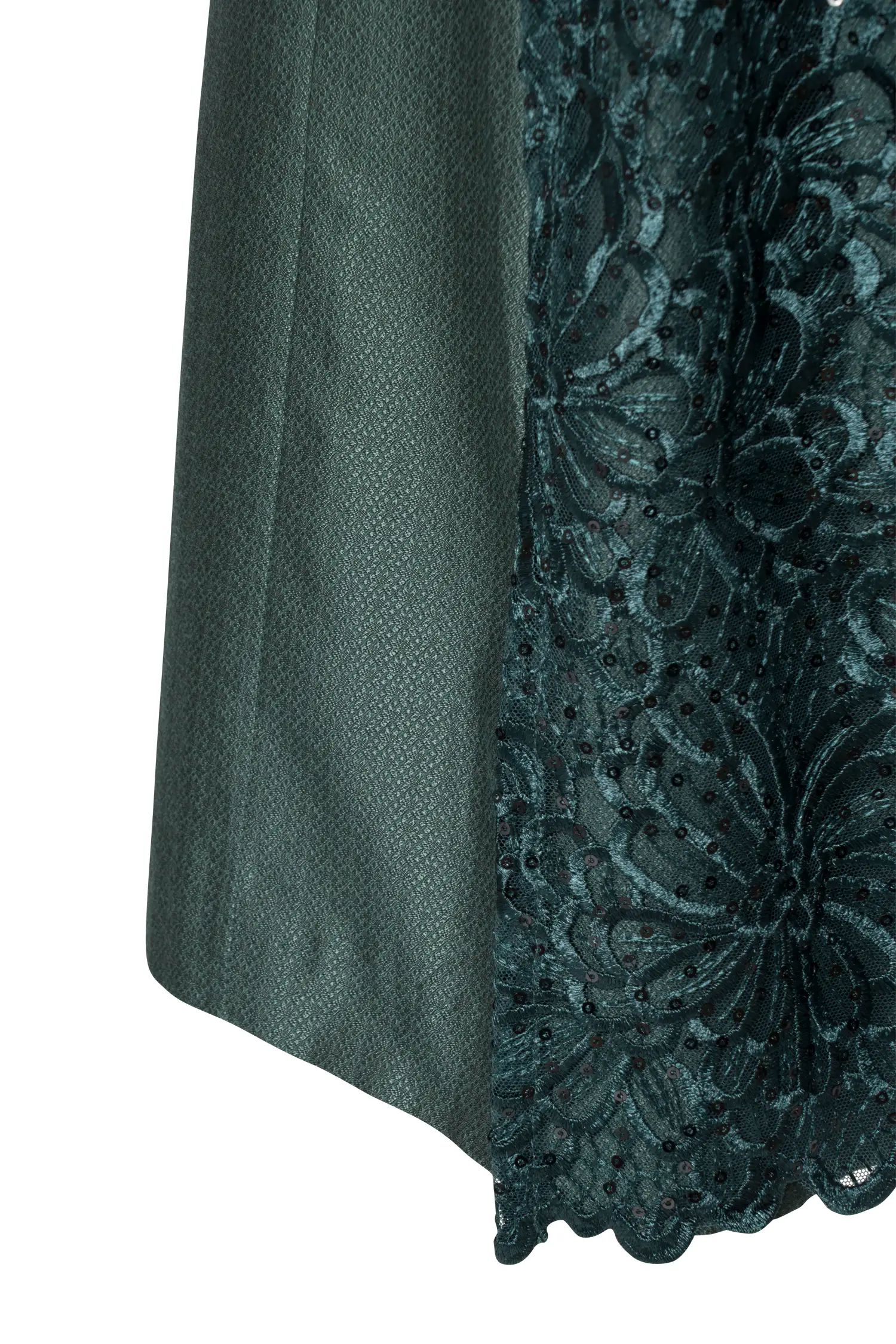 3096-0108-gn7-23-07-28-00695 Dirndl Nadescha in dunkelgrün mit Glitzerschürze - Detail Rock