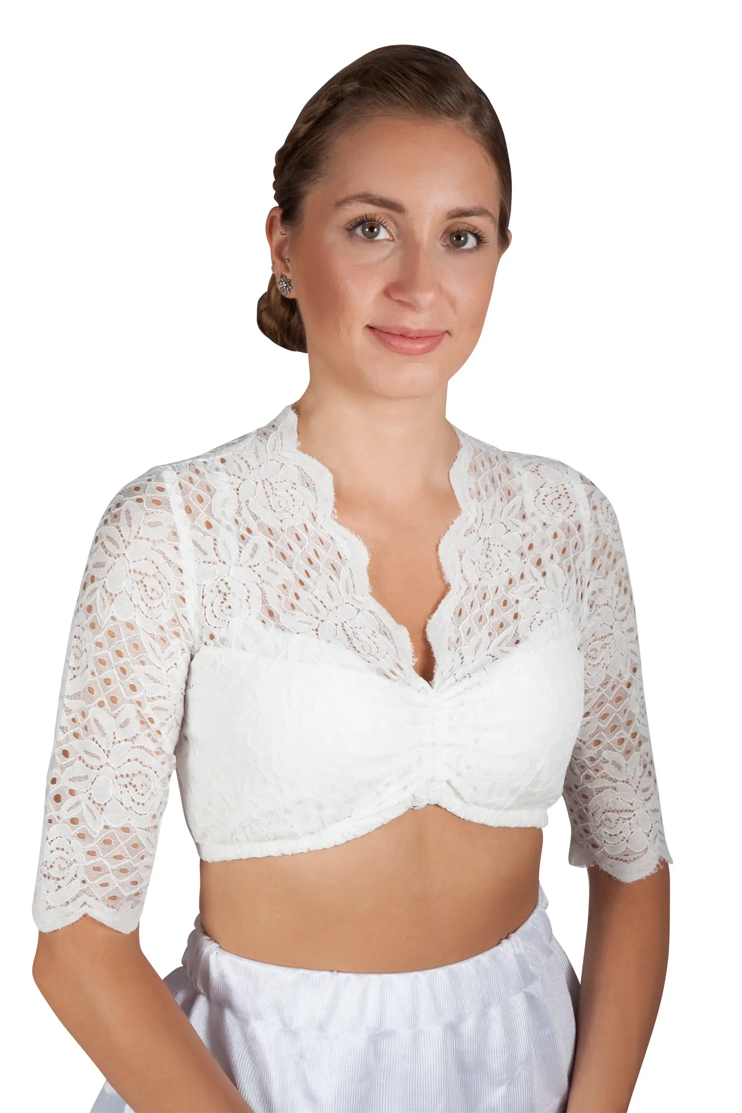 2574-0058-be2-23-05-r9677 Spitzenbluse in off white mit V-Ausschnitt
