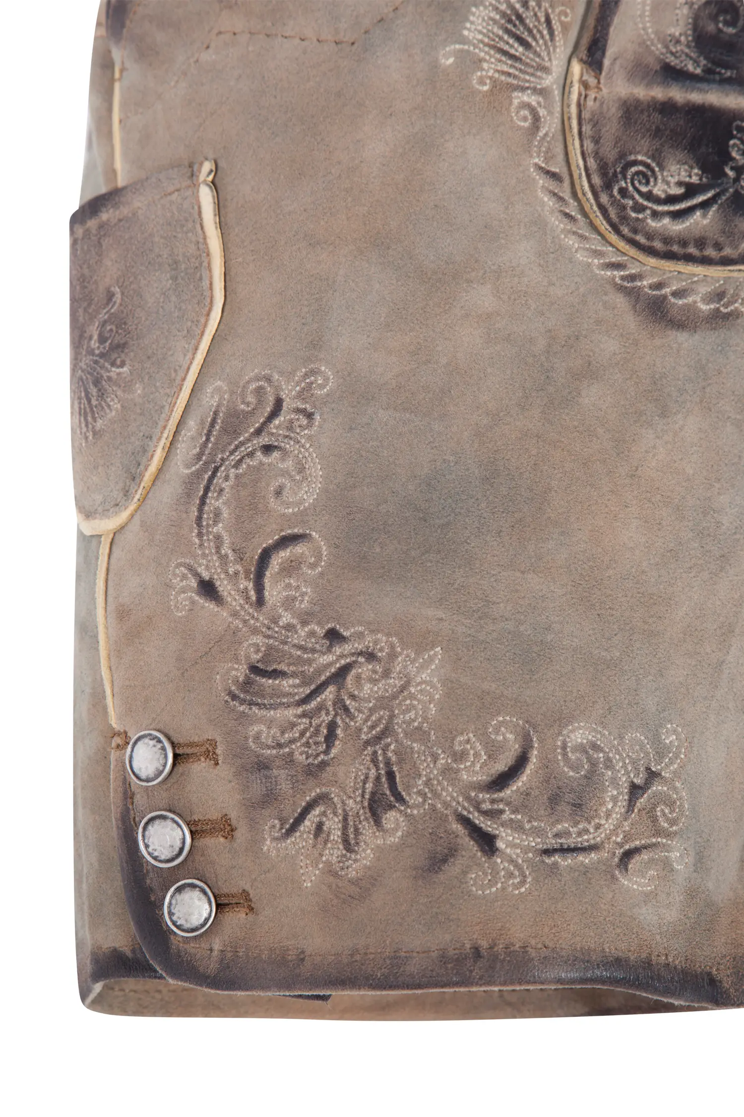 Kurze Damen Lederhose Griessee in ziller - Detail Bein