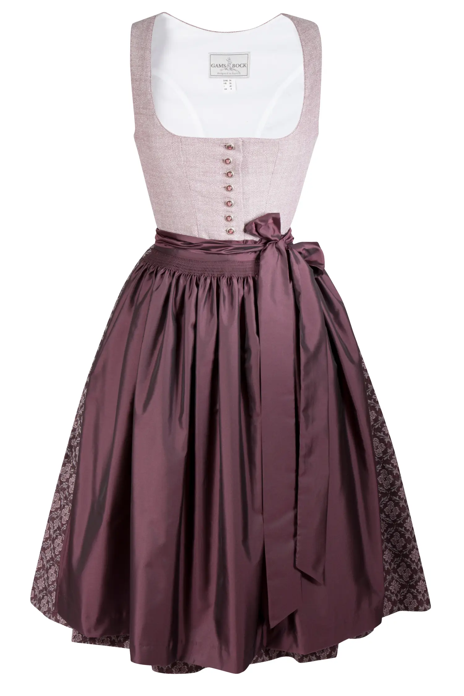 3094-1285-ro5-23-07b-1312 Dirndl Pillersee in bordeaux mit Rosendesign