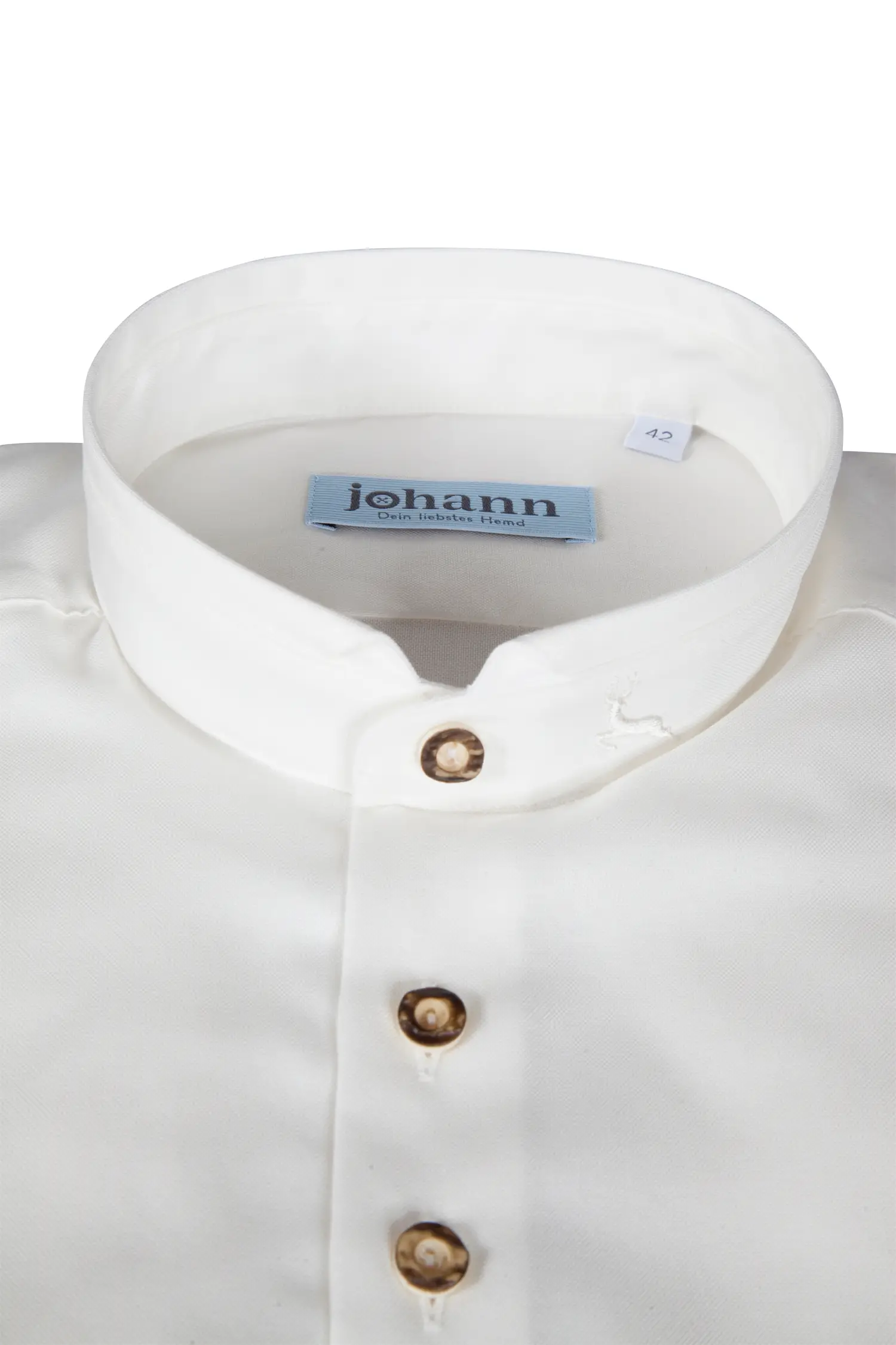 Baumwoll Trachtenhemd in champagner mit Stehkragen - Detail Kragen