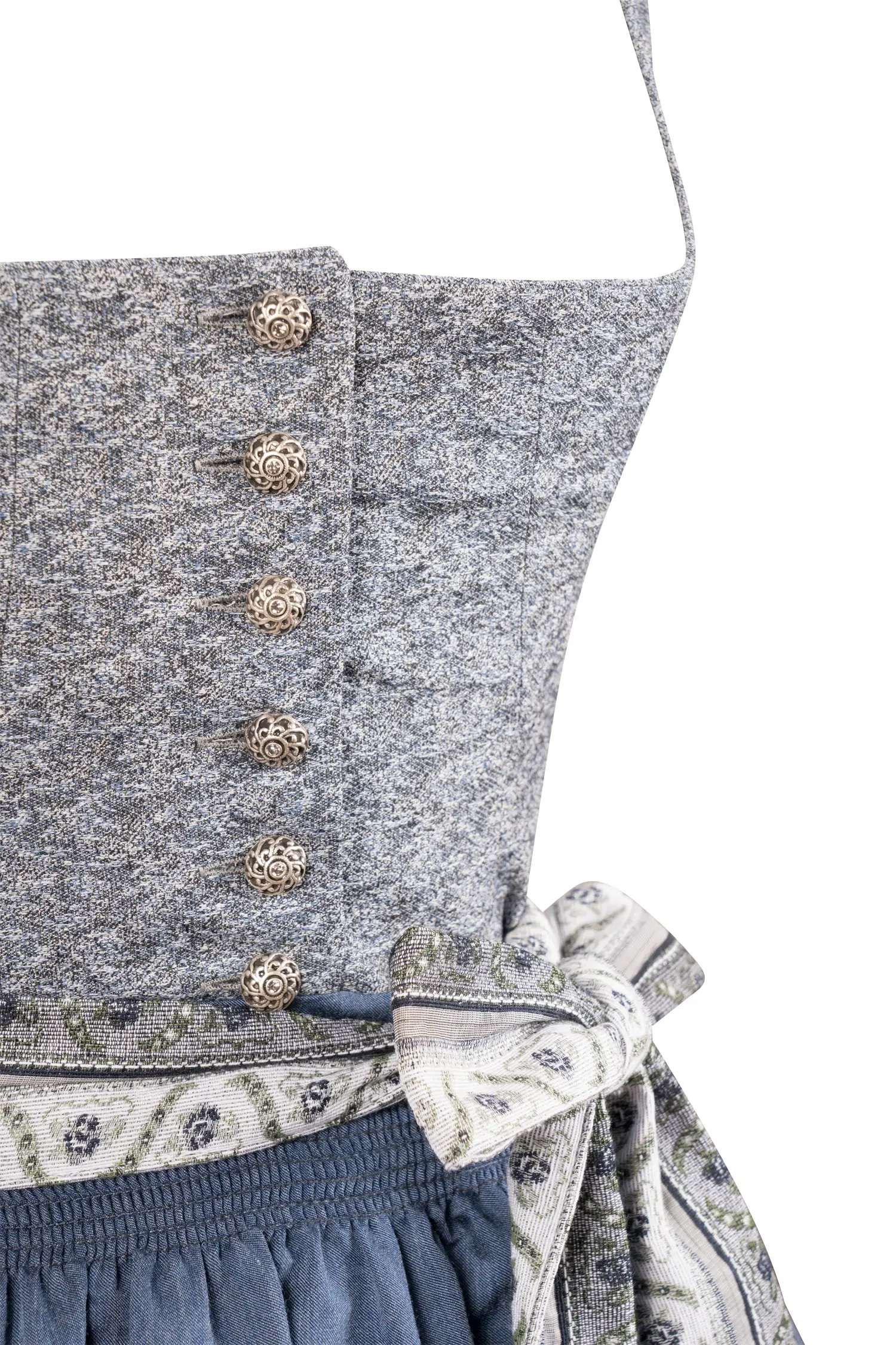 Gamsbock Dirndl in verschiedenen Blautönen - Detail Mieder