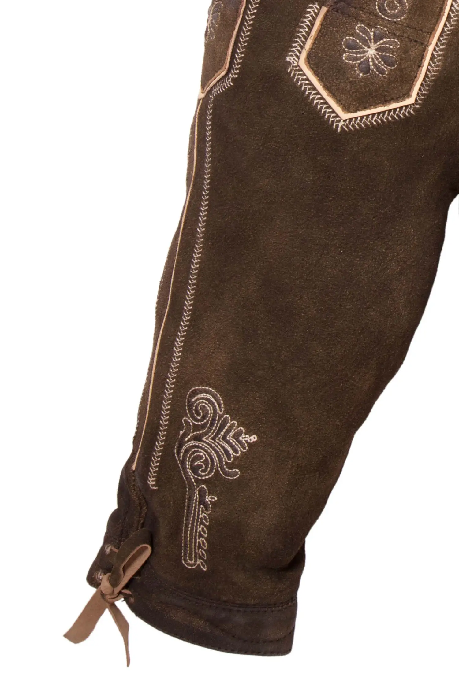 Kinder Lederhose Ludwig Kniebund braun mit Träger Bein