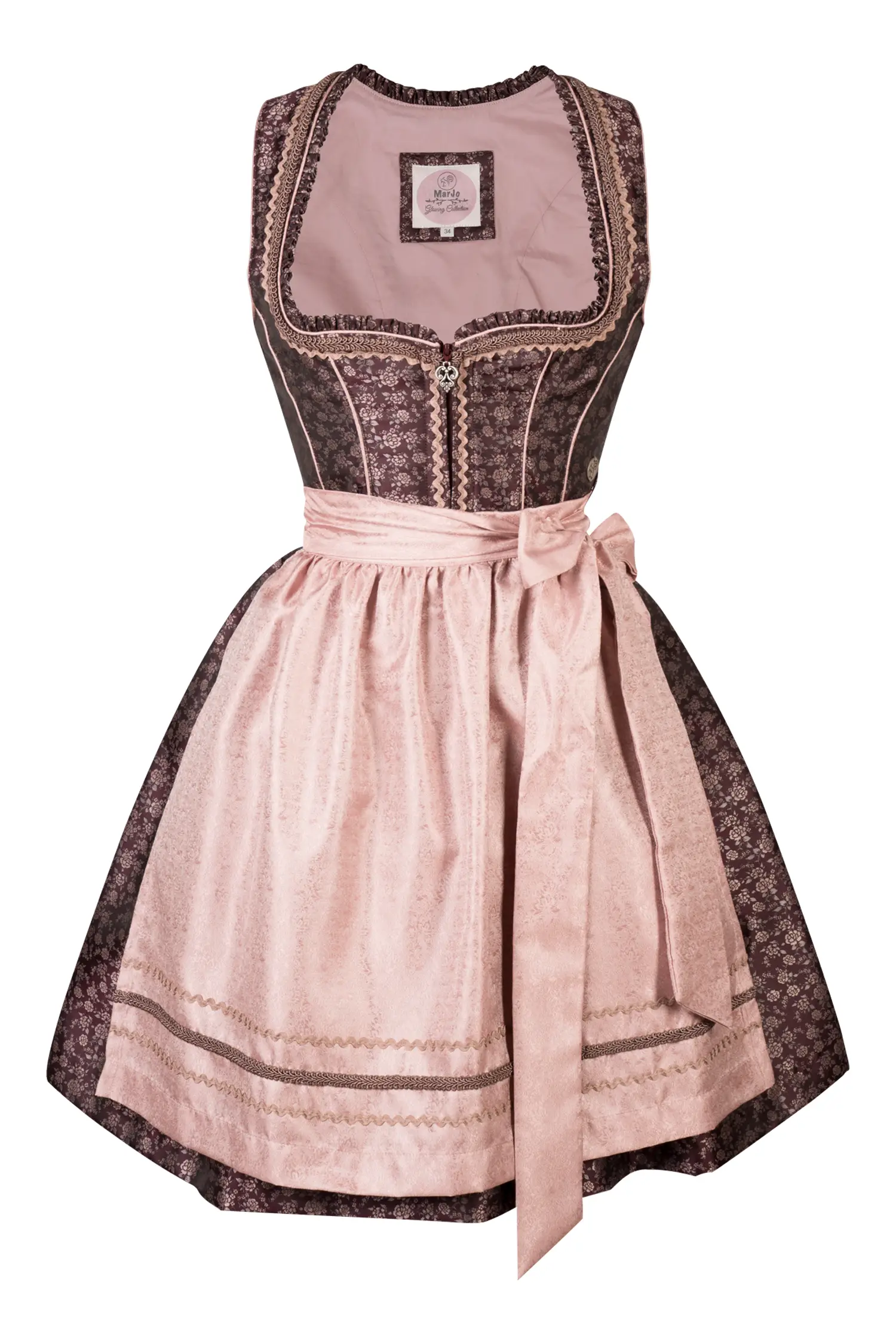 Dirndl Daniela in Weinrot und Rosa Schürze