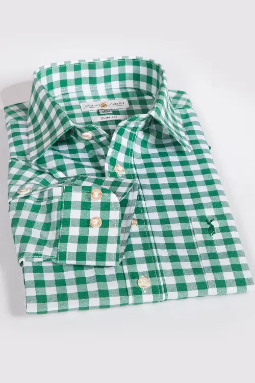 Trachten Hemd dunkelgrün tanne weiß groß kariert 1