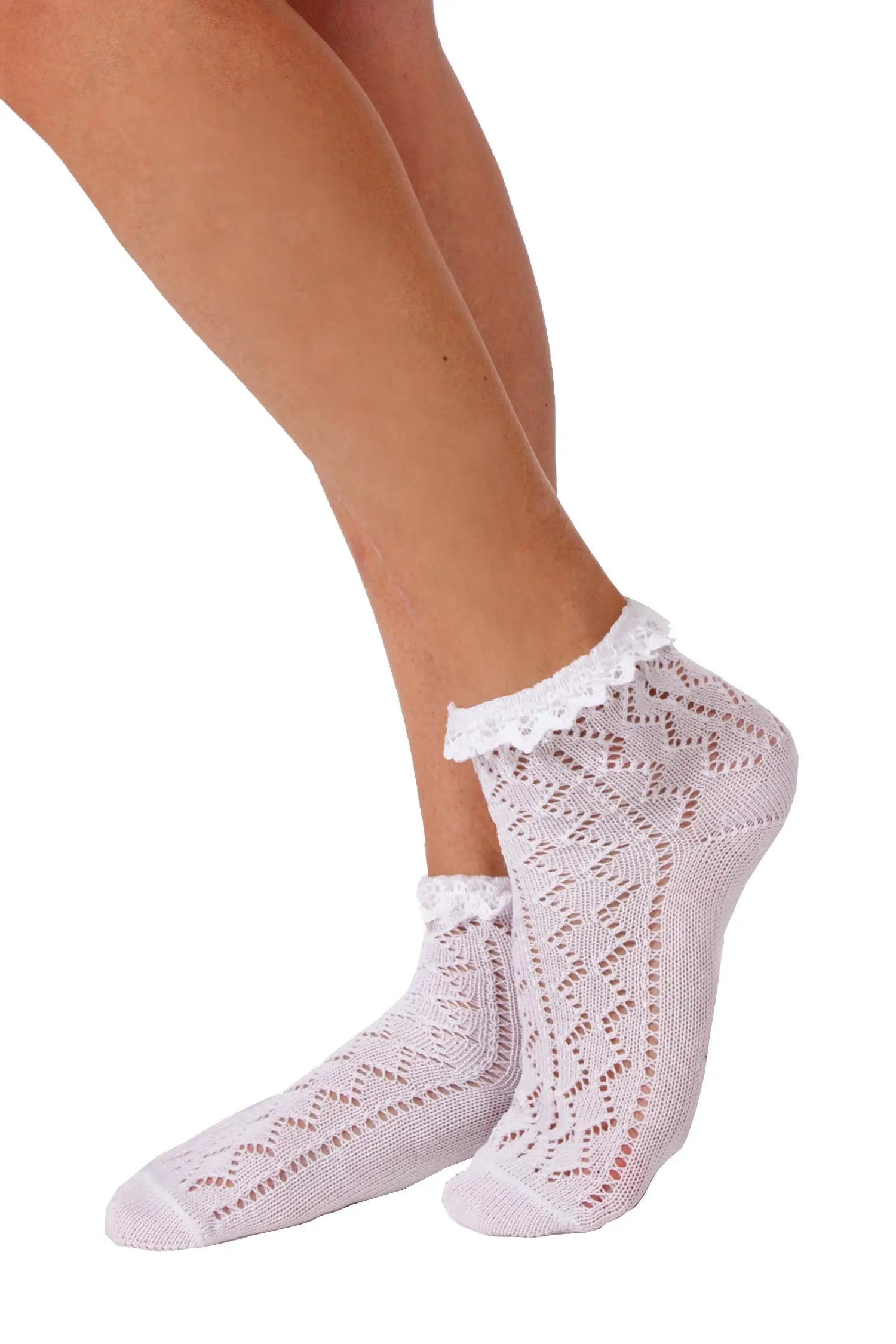 Damen Trachten Socken in weiß mit Rüsche