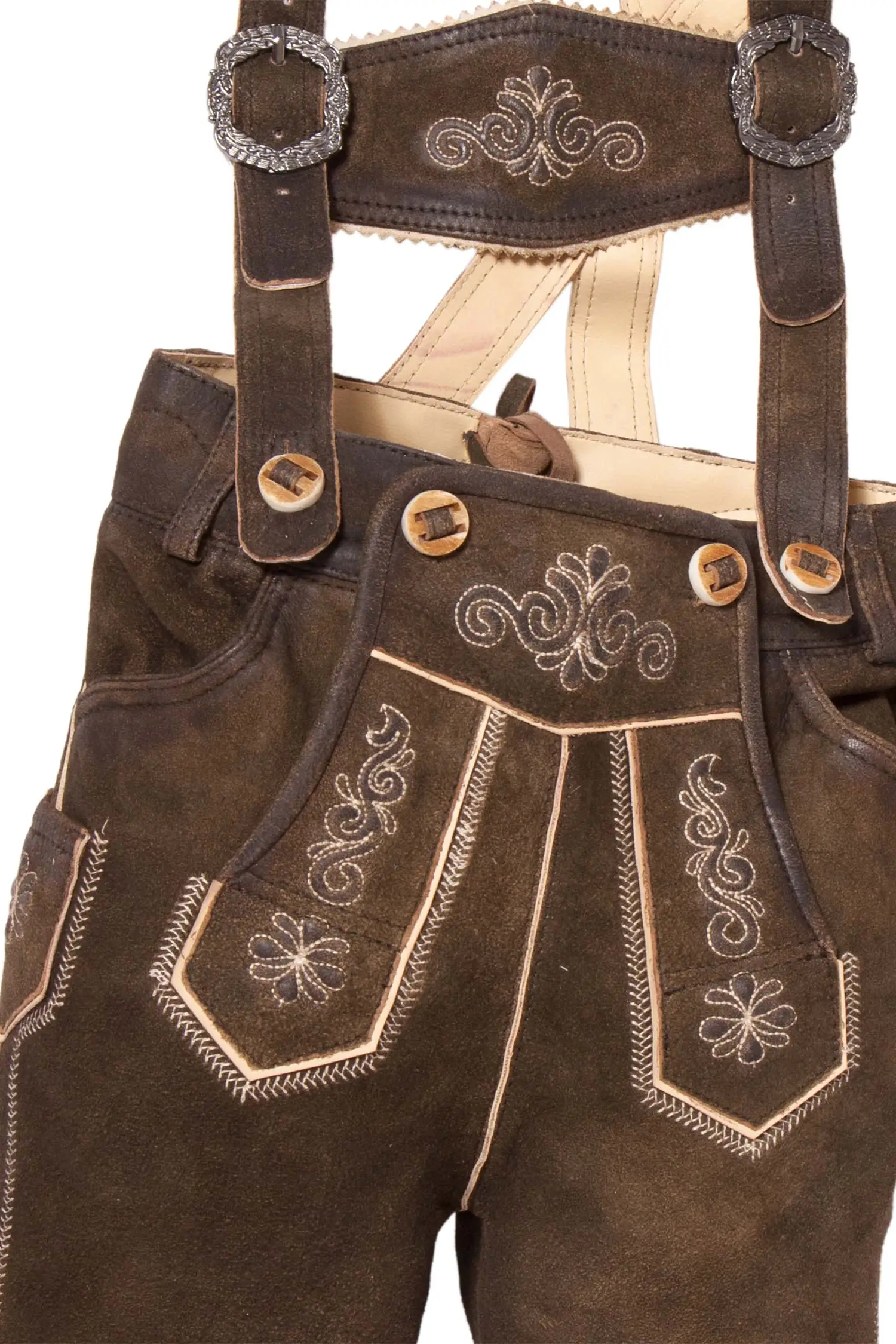 Kinder Lederhose Ludwig Kniebund braun mit Träger Latz