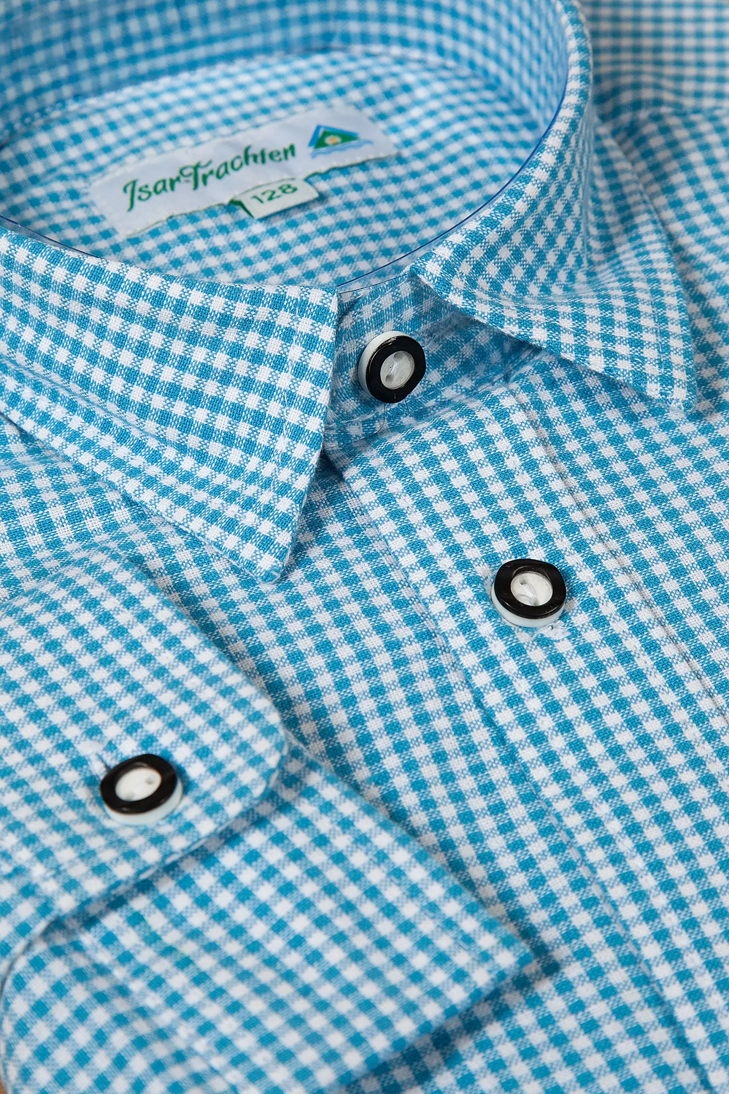 Kinder Trachtenhemd hellblau kariert von Isar-Trachten - Detail