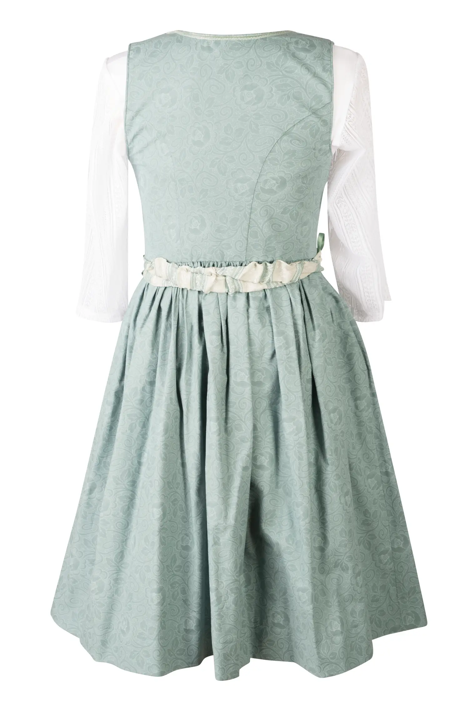 3 tlg. Kinderdirndl Rosalie mint mit Shirt und Schürze - Rückansicht