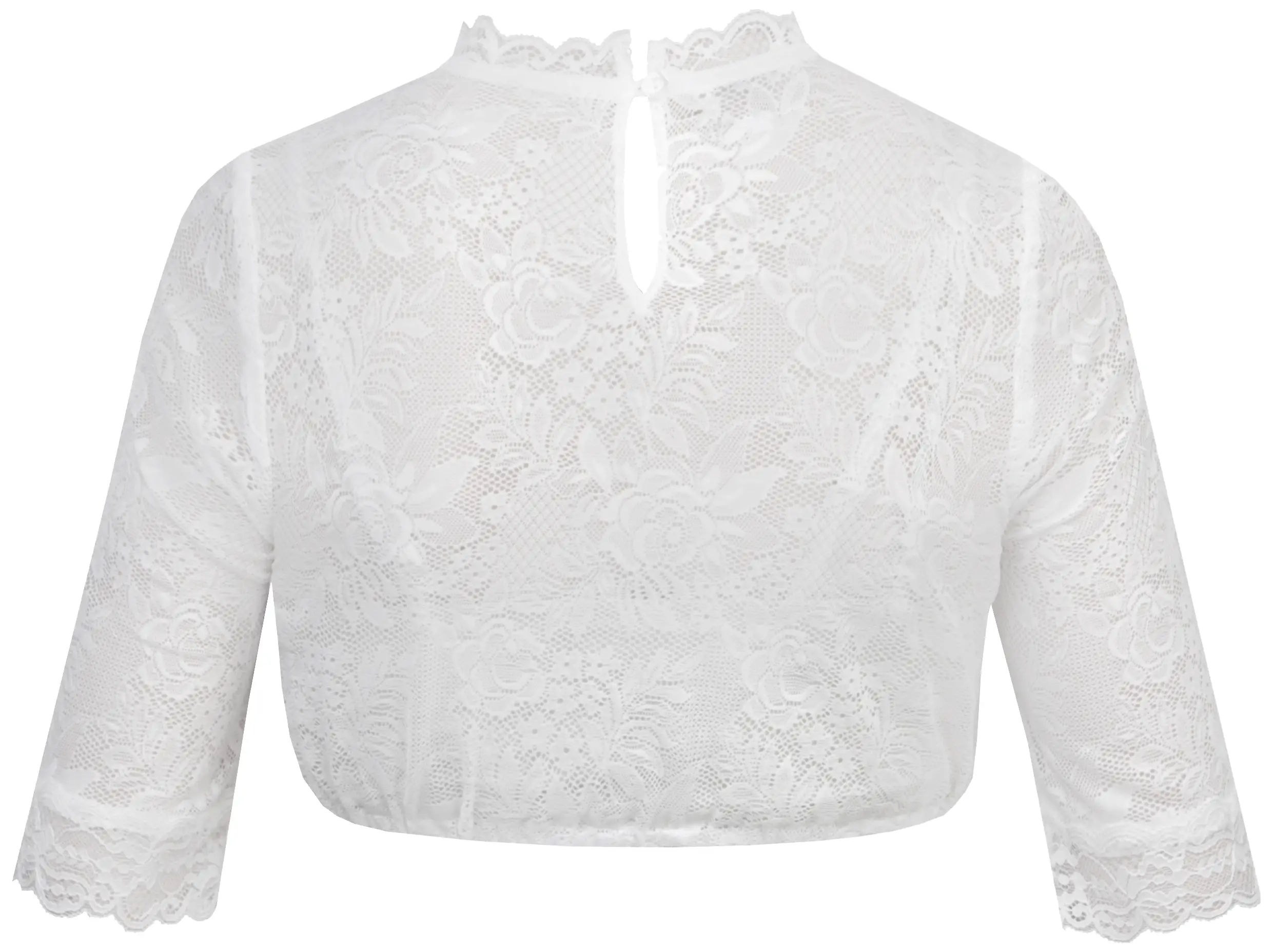 Dirndlbluse Irene-Norena weiß mit ovalem Ausschnitt - Rückansicht