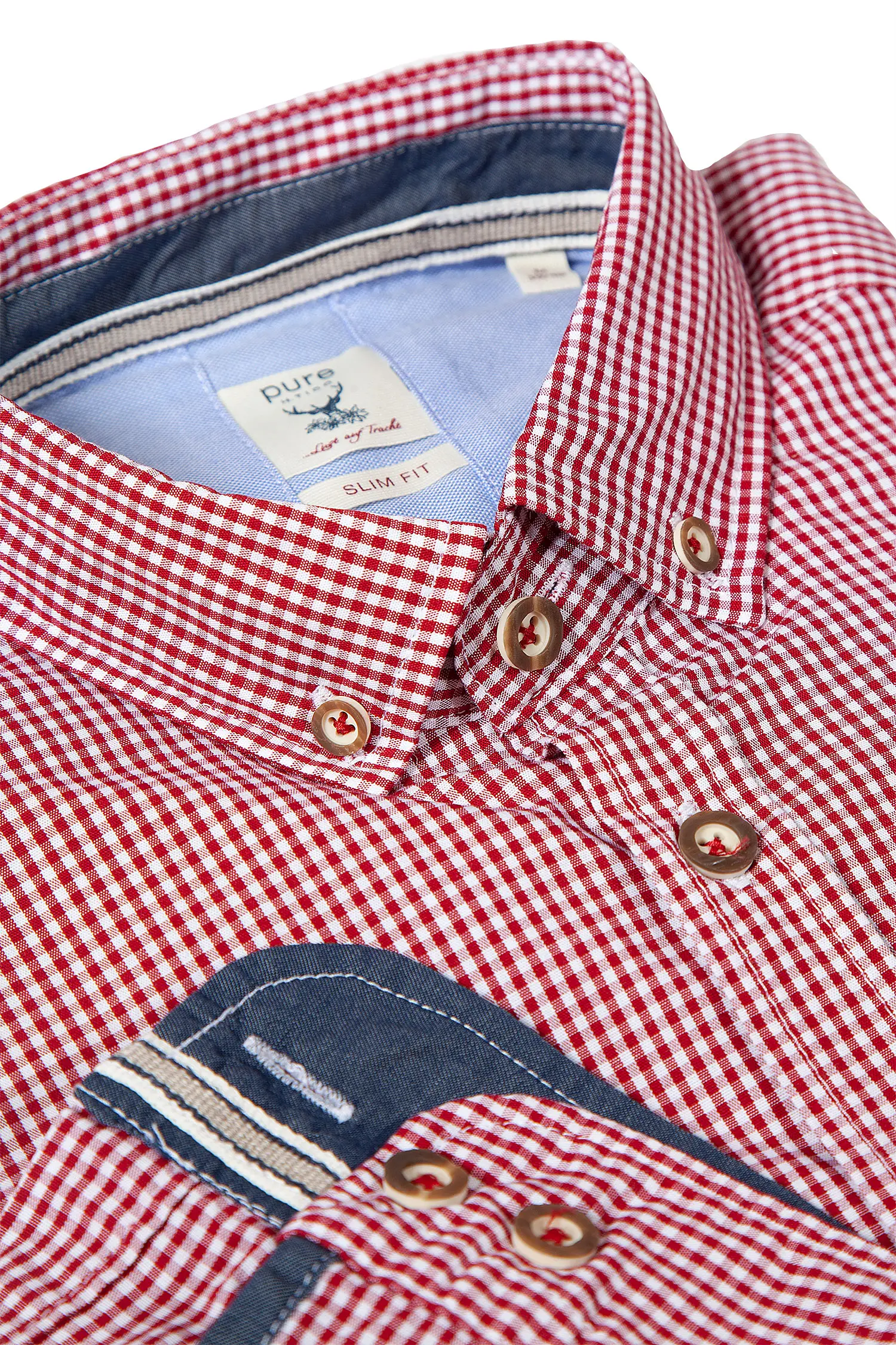 Trachtenhemd kleinkariert in bordeaux - Detail Ärmel
