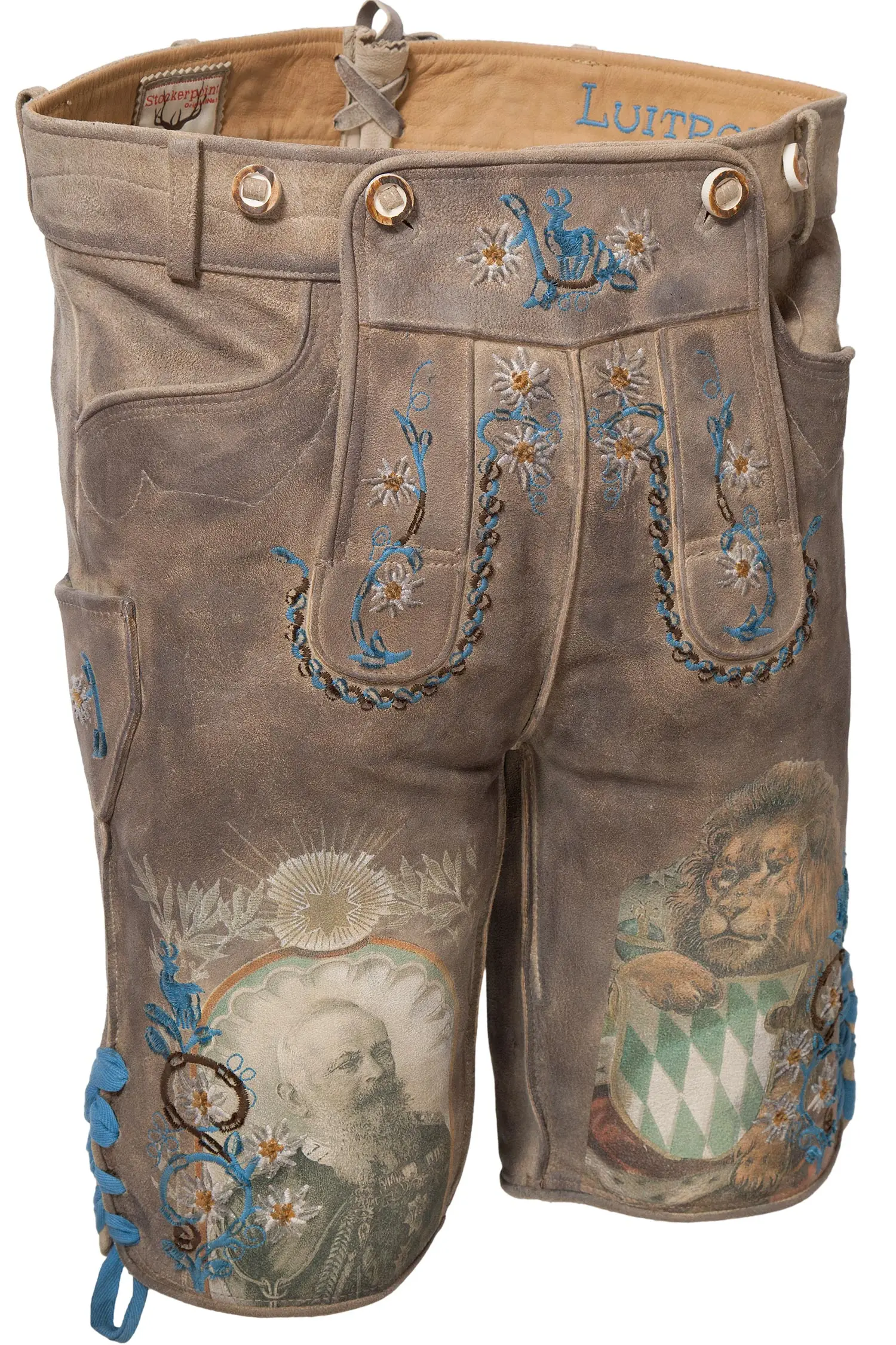 Herren Lederhose Luitpold mit Druck und Stick in grau