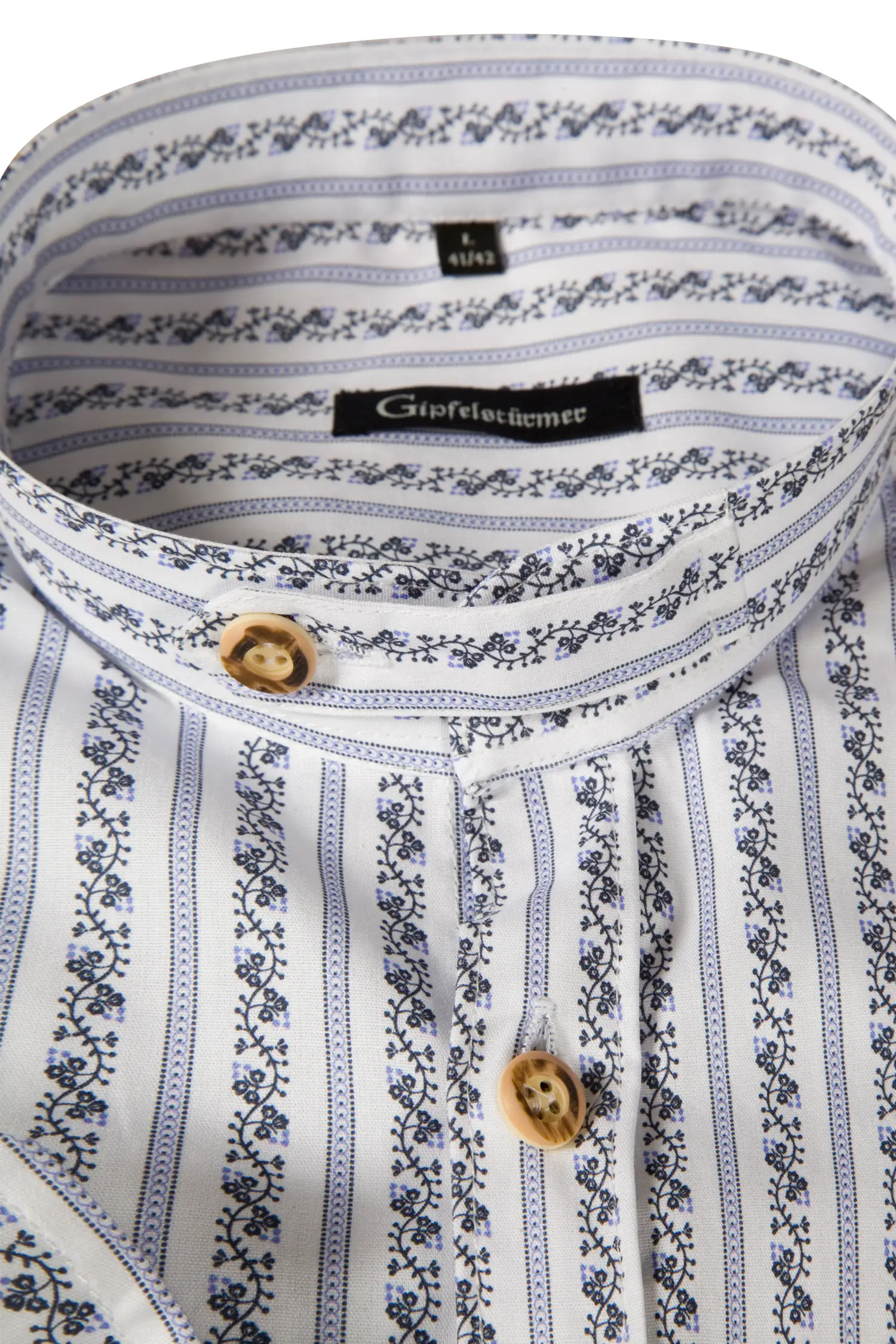 Trachtenhemd weiß/blau im zeitlosen Design - Detail Kragen