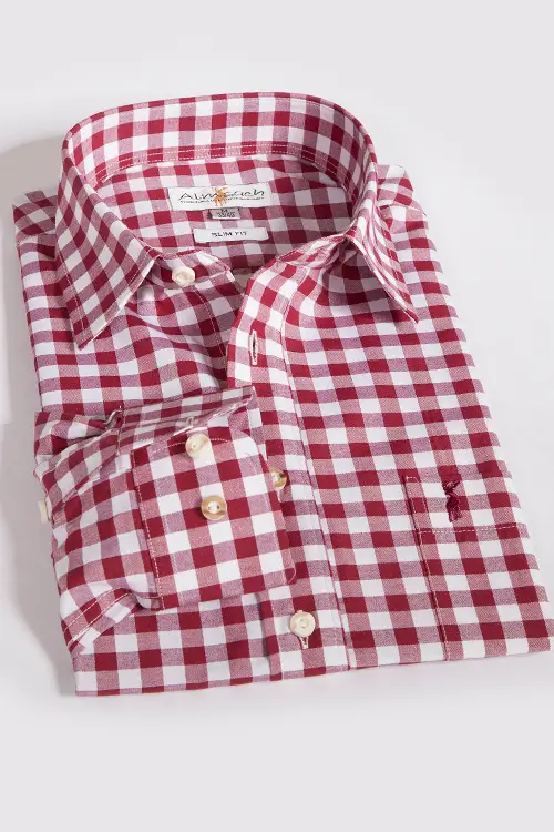 Trachtenhemd karo bordeaux kariert slim 1