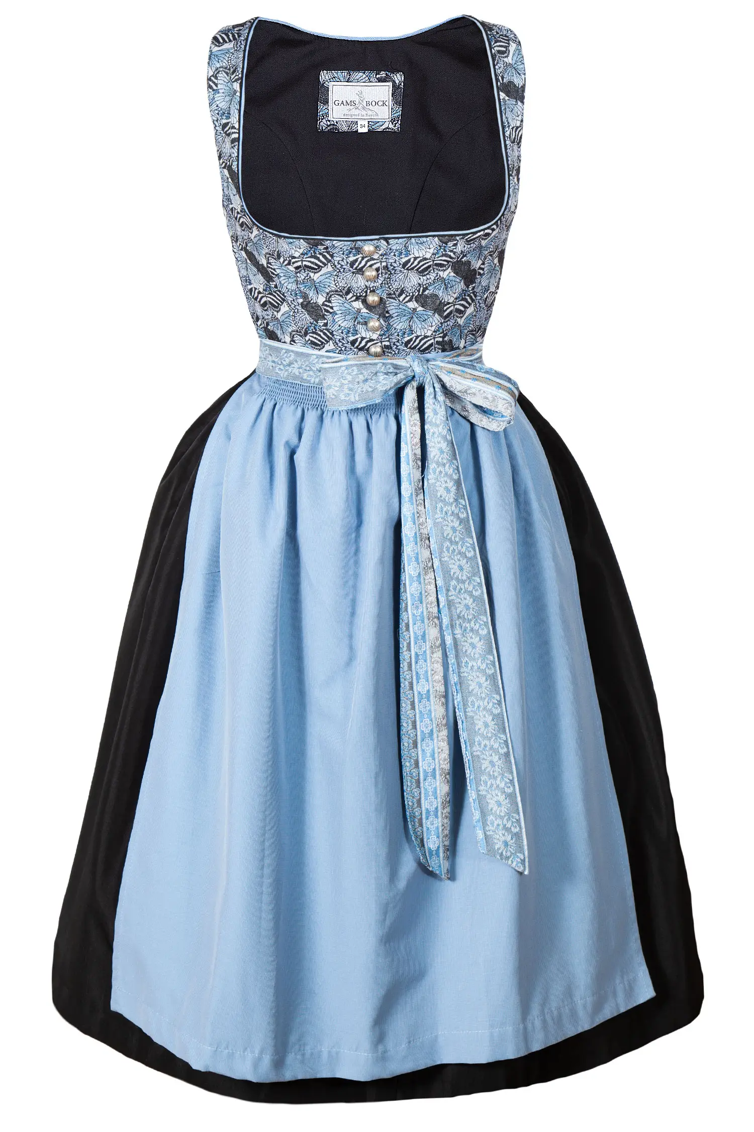 Dirndl Rosi mit ausgefallenem Mieder blau/schwarz