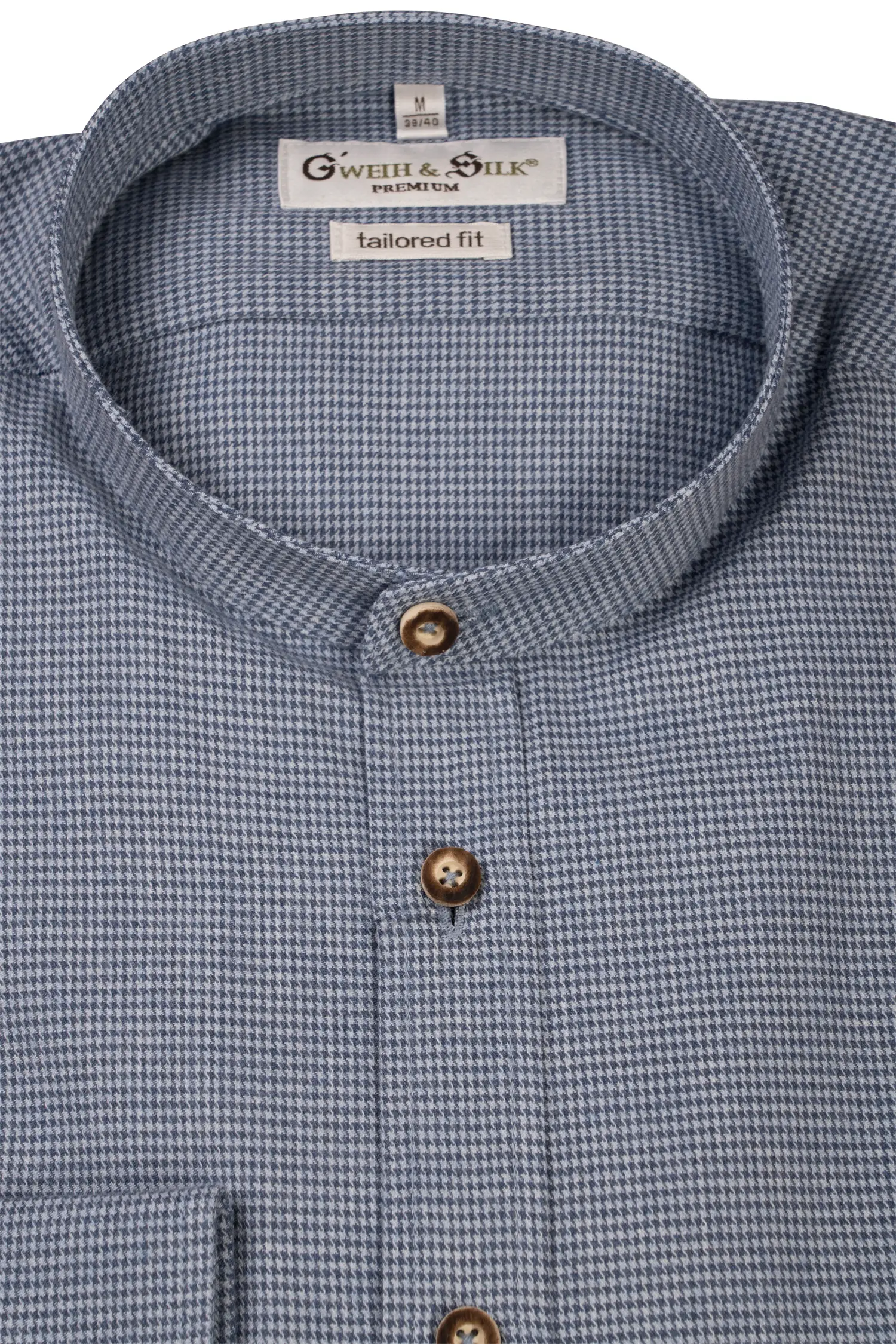 Langarmhemd Reschensee in blau kleinkariert - Detail Kragen