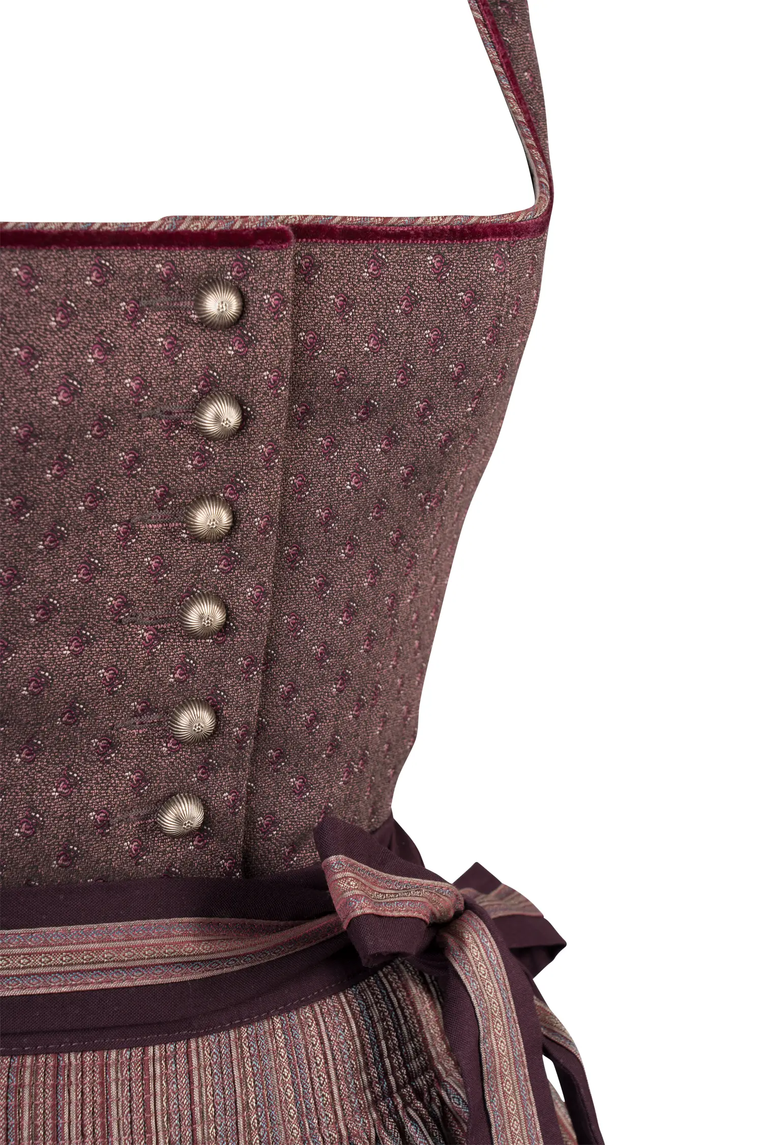 Elegantes Stretchdirndl in bordeaux - Detail Mieder
