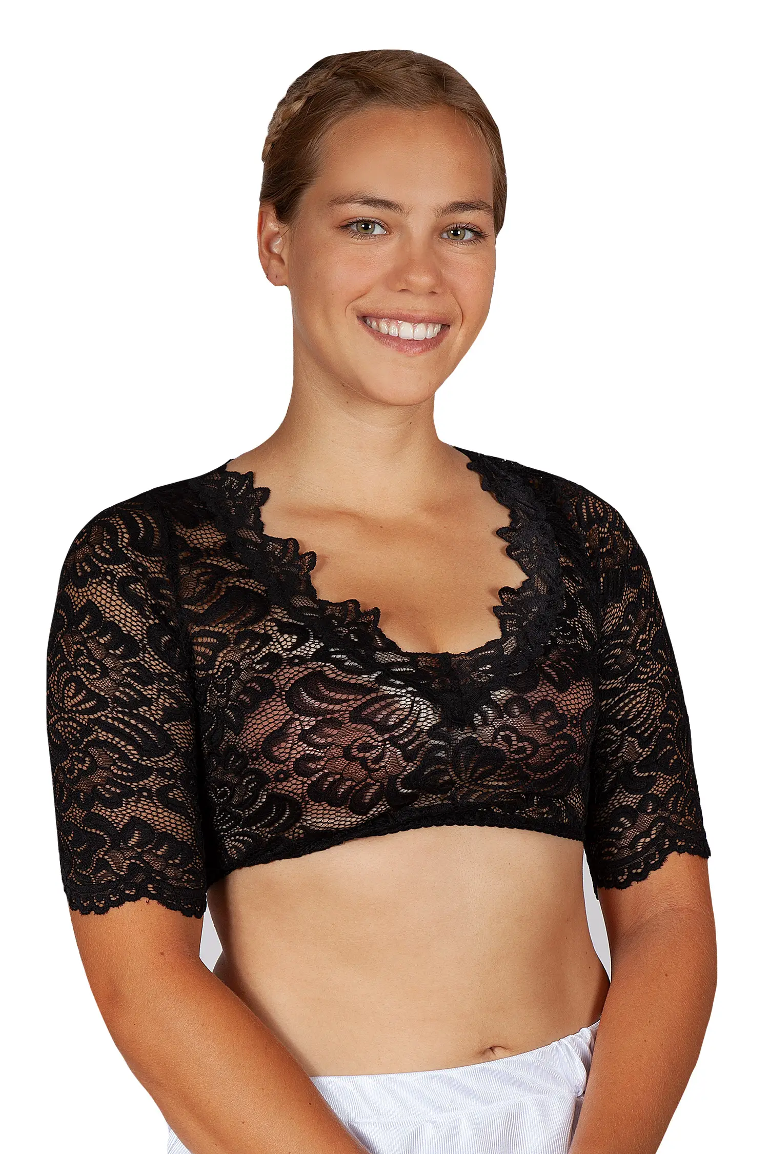 Dirndlbluse in schwarz mit Spitze
