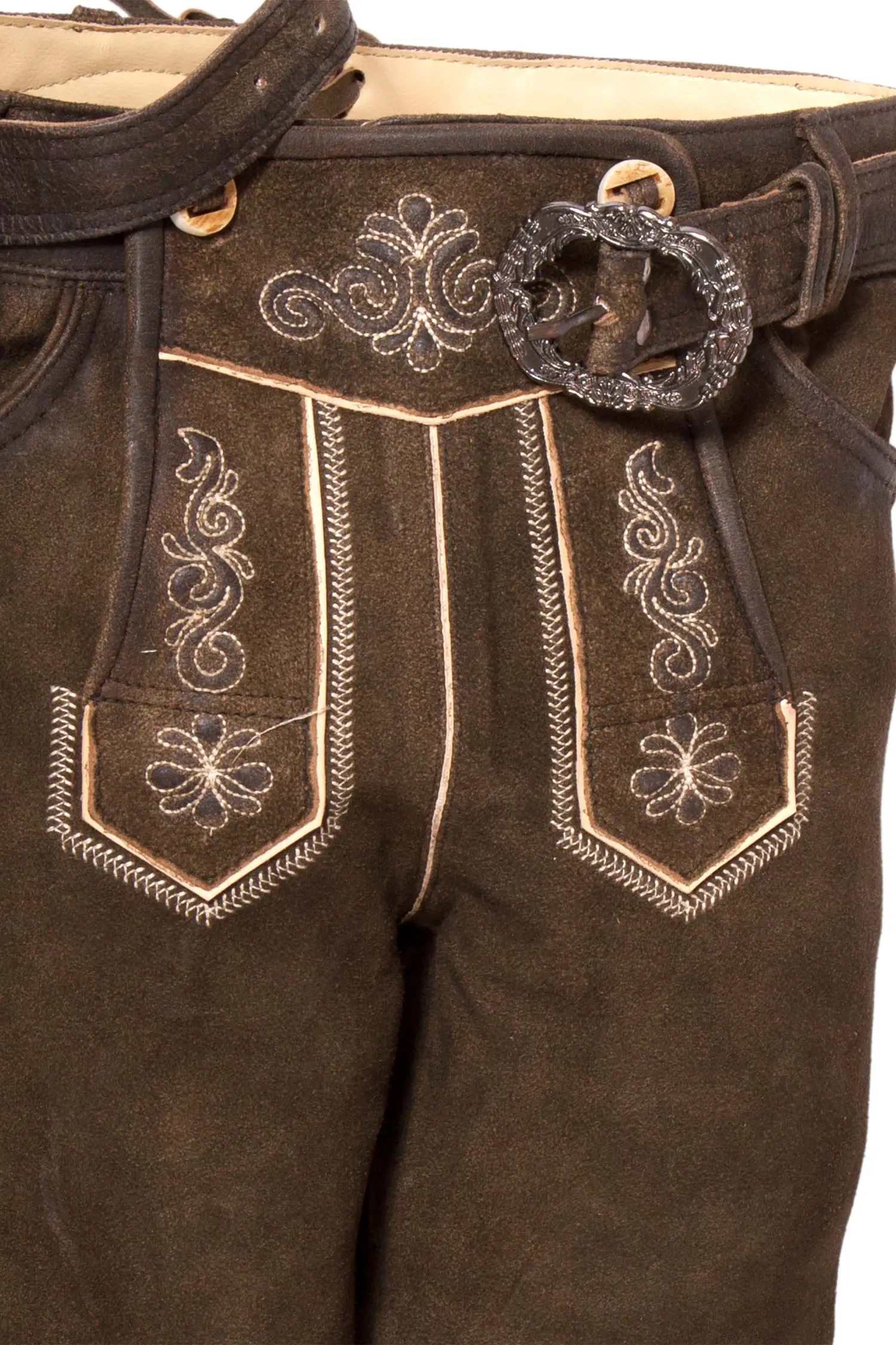 Kinder Lederhose Ludwig Kniebund braun mit Gürtel Latz