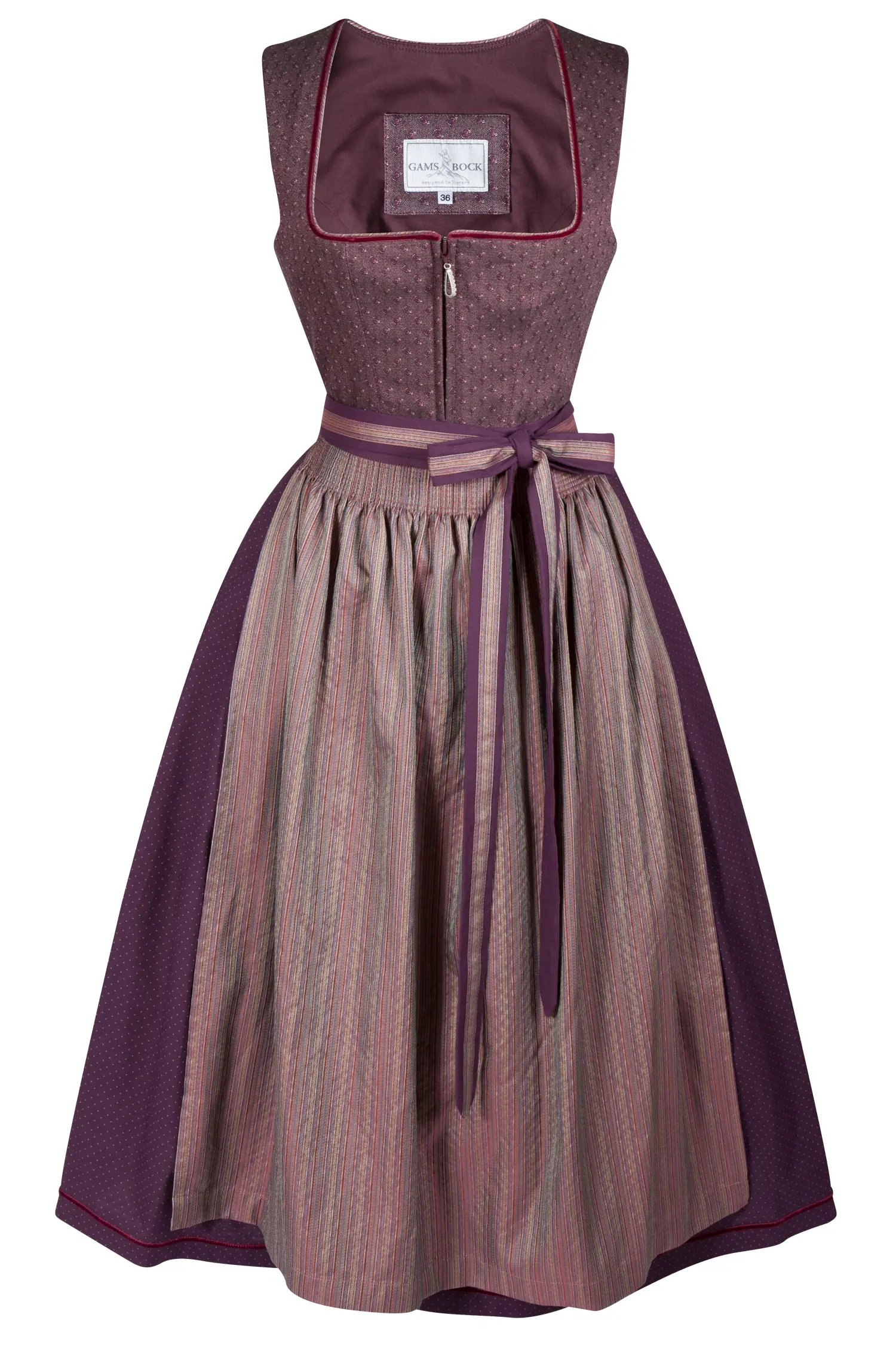 Stretchdirndl in bordeaux mit Schimmer-Schürze