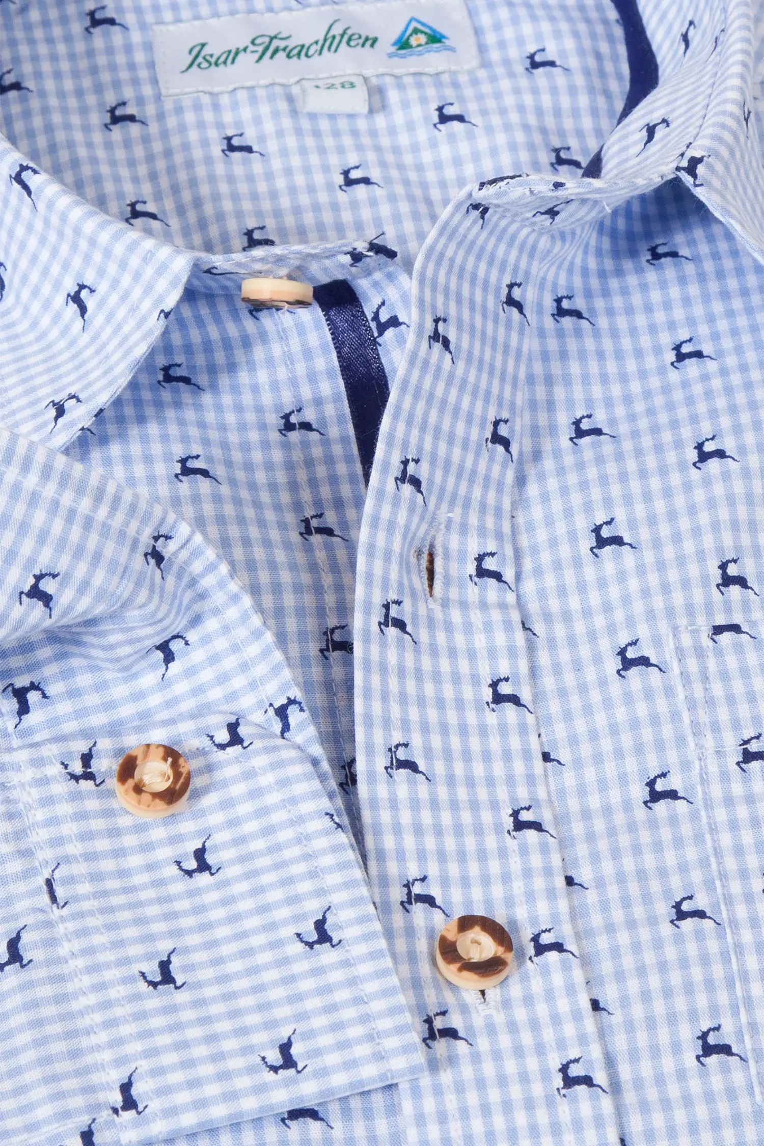 Kinder Trachtenhemd hellblau mit Hirschen Detail