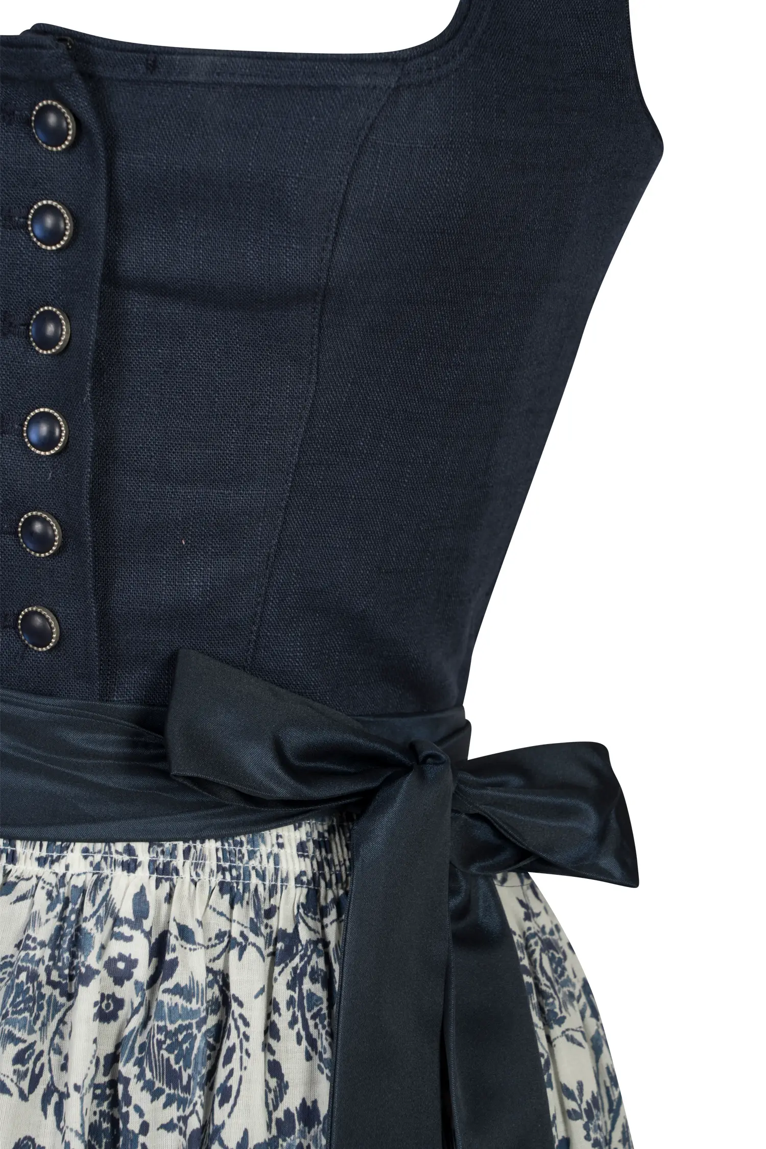 Dirndl Elisa in dunkelblau mit Leinenmieder - Detail Mieder